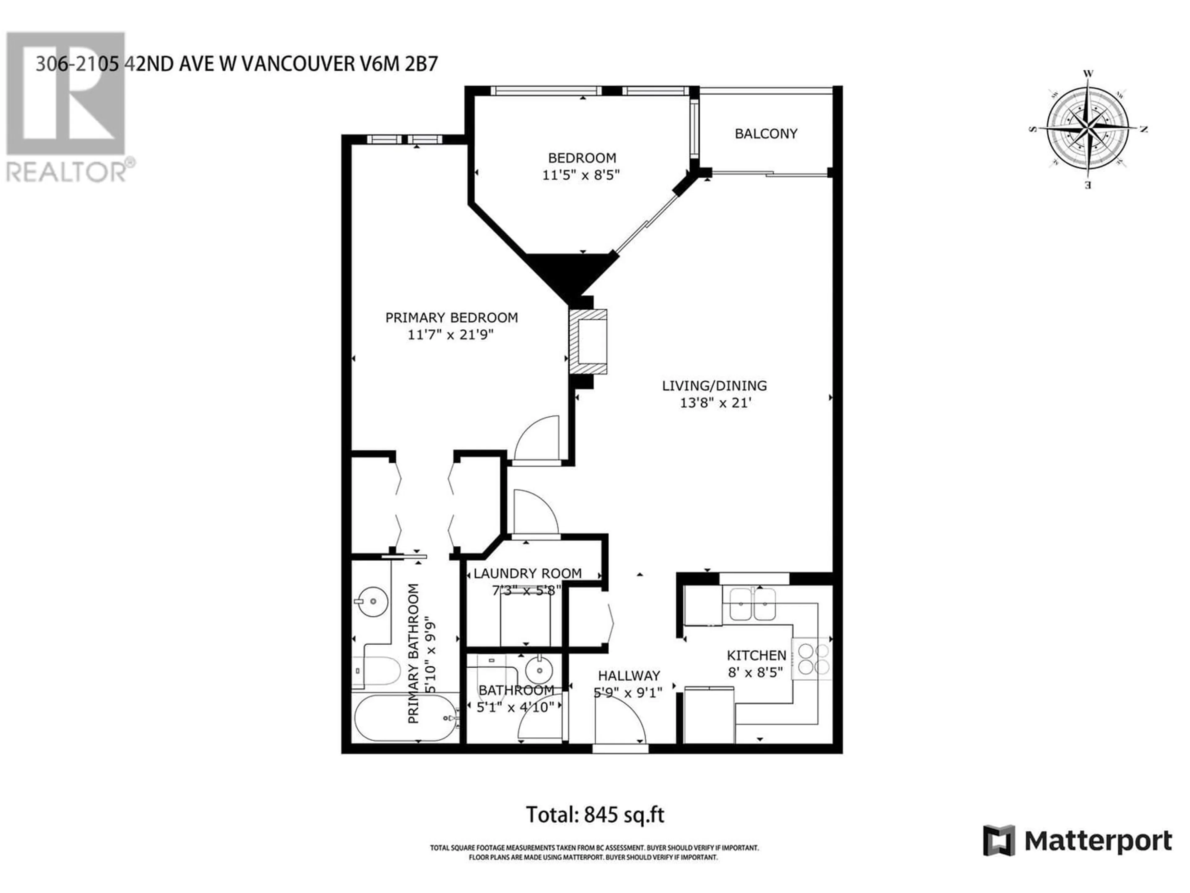 Floor plan for 306 2105 W 42ND AVENUE, Vancouver British Columbia V6M2B7