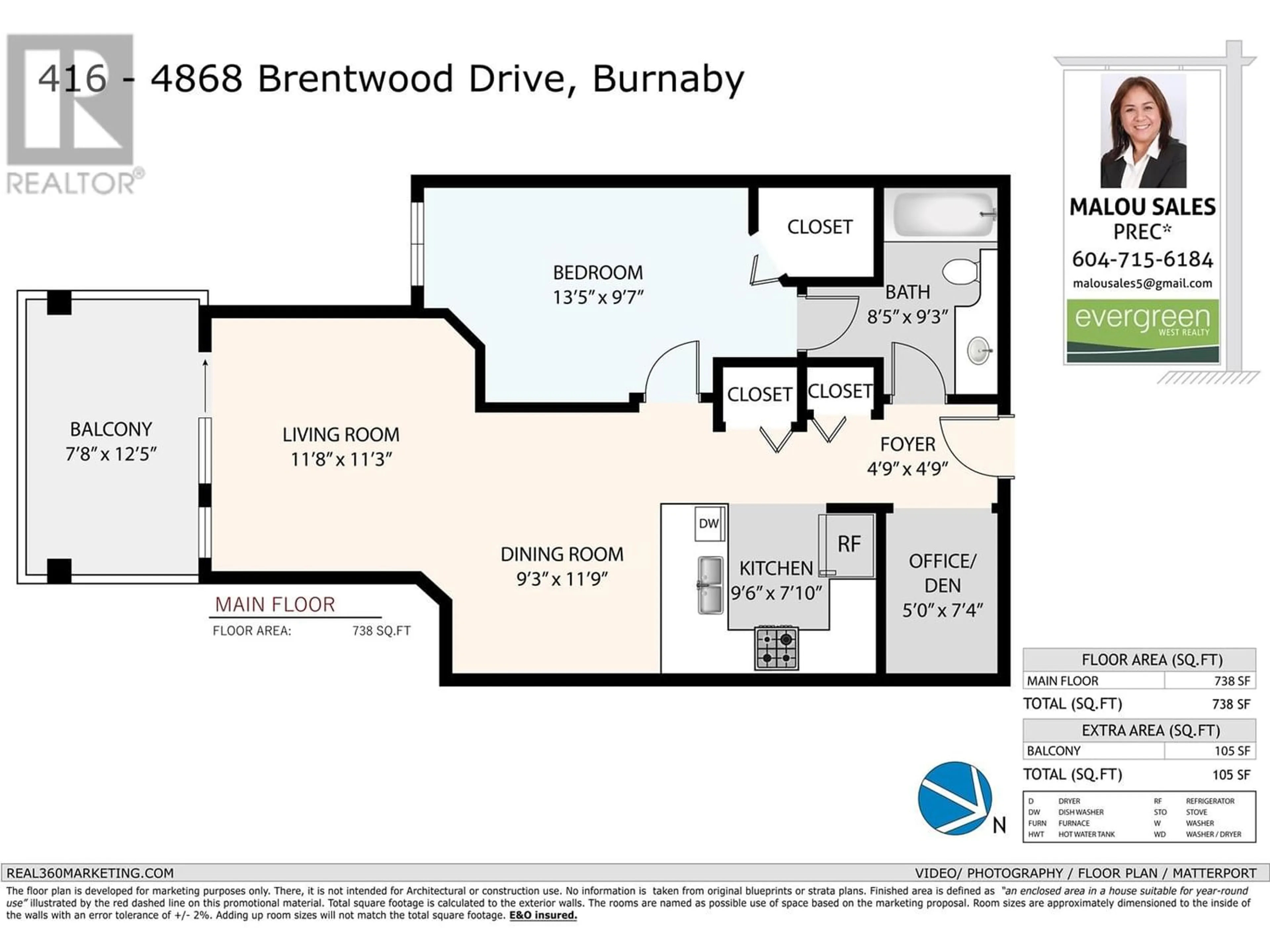 Floor plan for 416 4868 BRENTWOOD DRIVE, Burnaby British Columbia V5C0C2