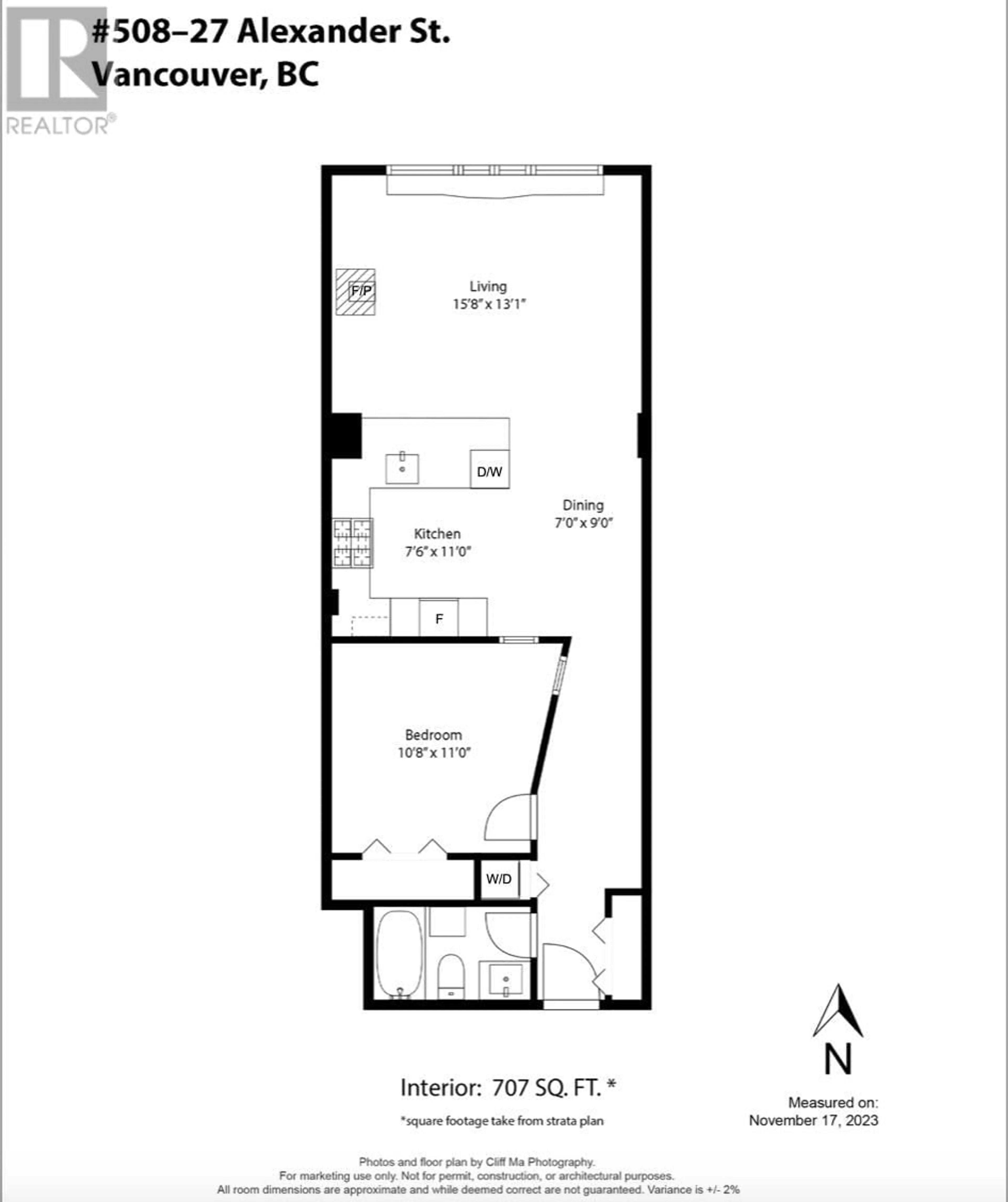 Floor plan for 508 27 ALEXANDER STREET, Vancouver British Columbia V6A1B2