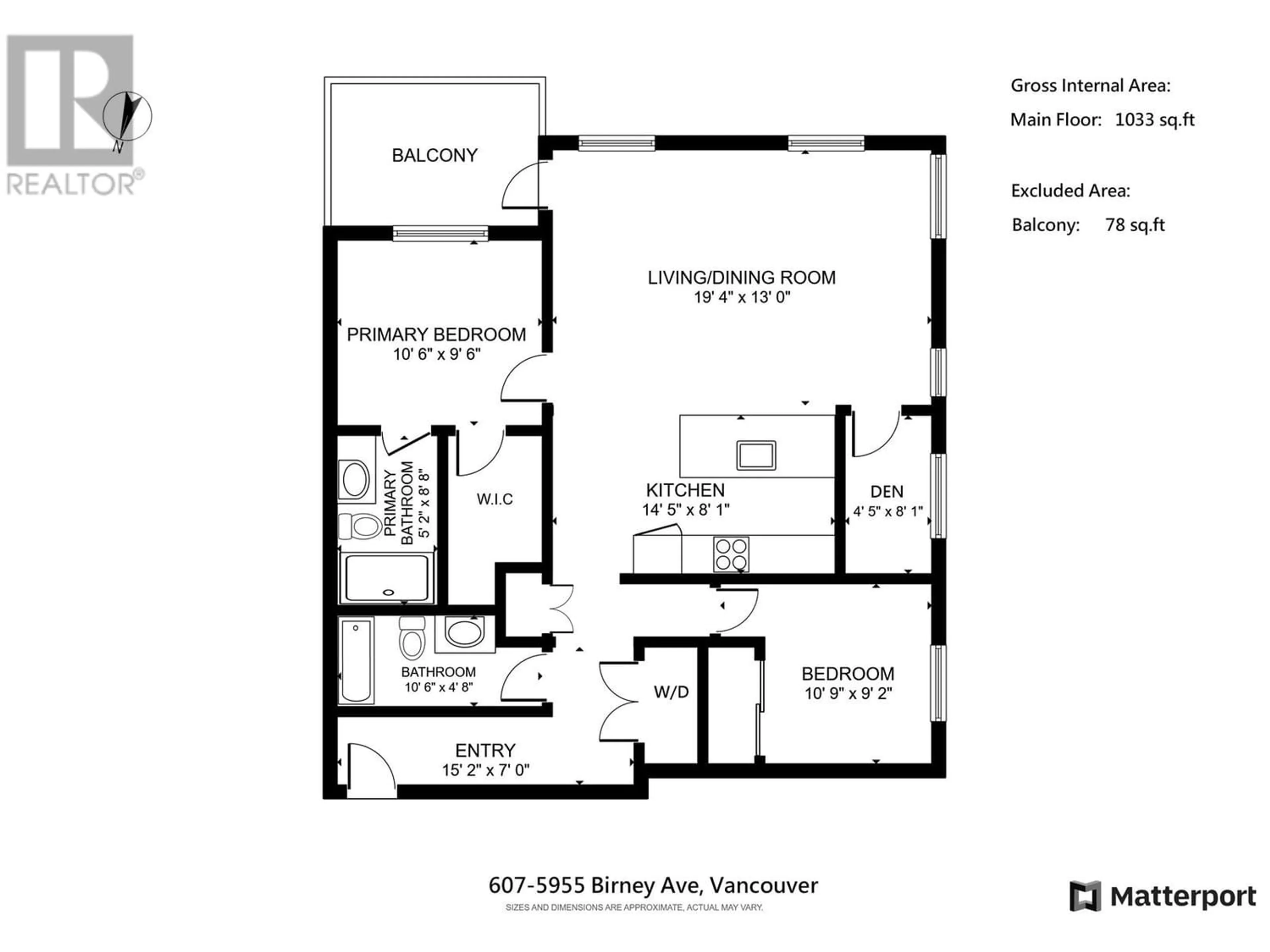 Floor plan for 607 5955 BIRNEY AVENUE, Vancouver British Columbia V6S0C5