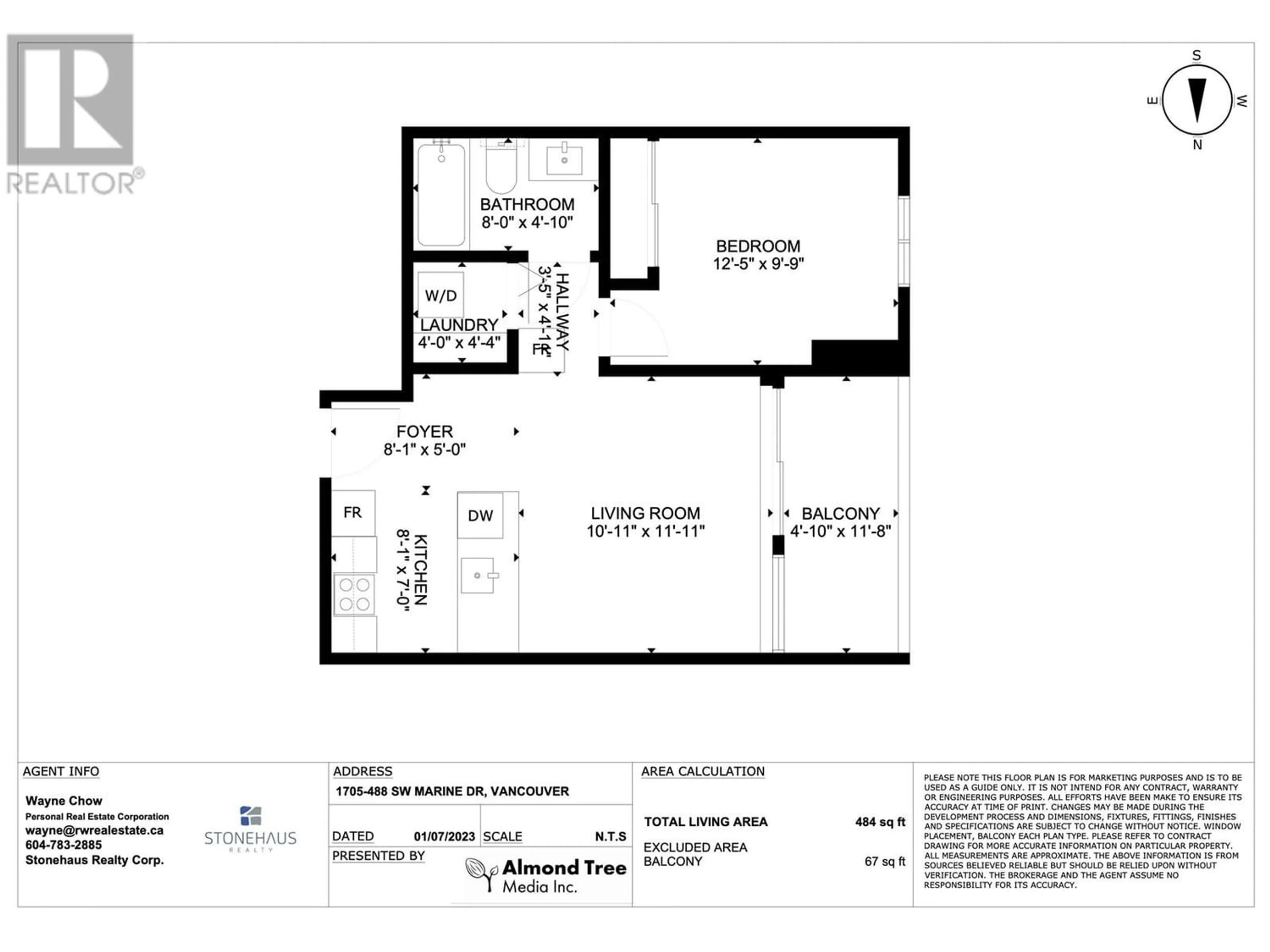 Floor plan for 1705 488 SW MARINE DRIVE, Vancouver British Columbia V5X0C6