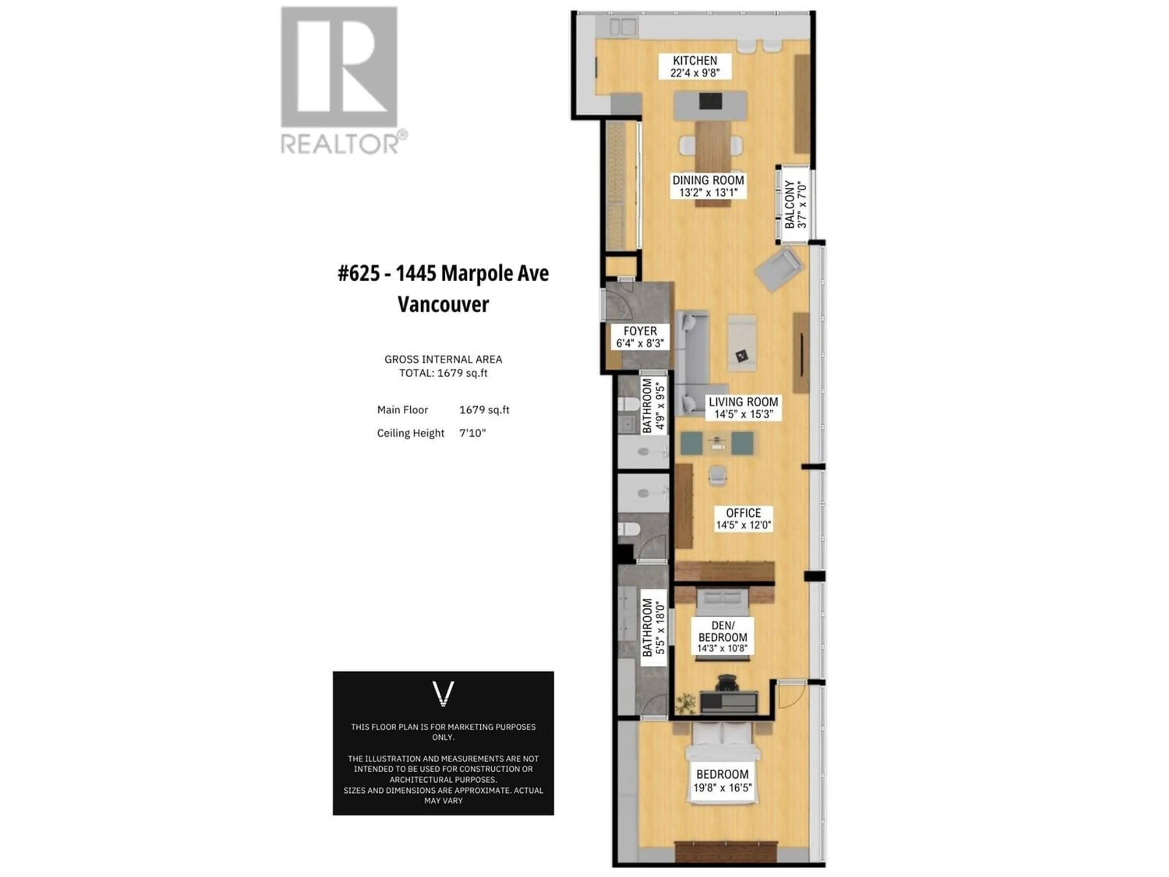 Floor plan for 625 1445 MARPOLE AVENUE, Vancouver British Columbia V6H1S5