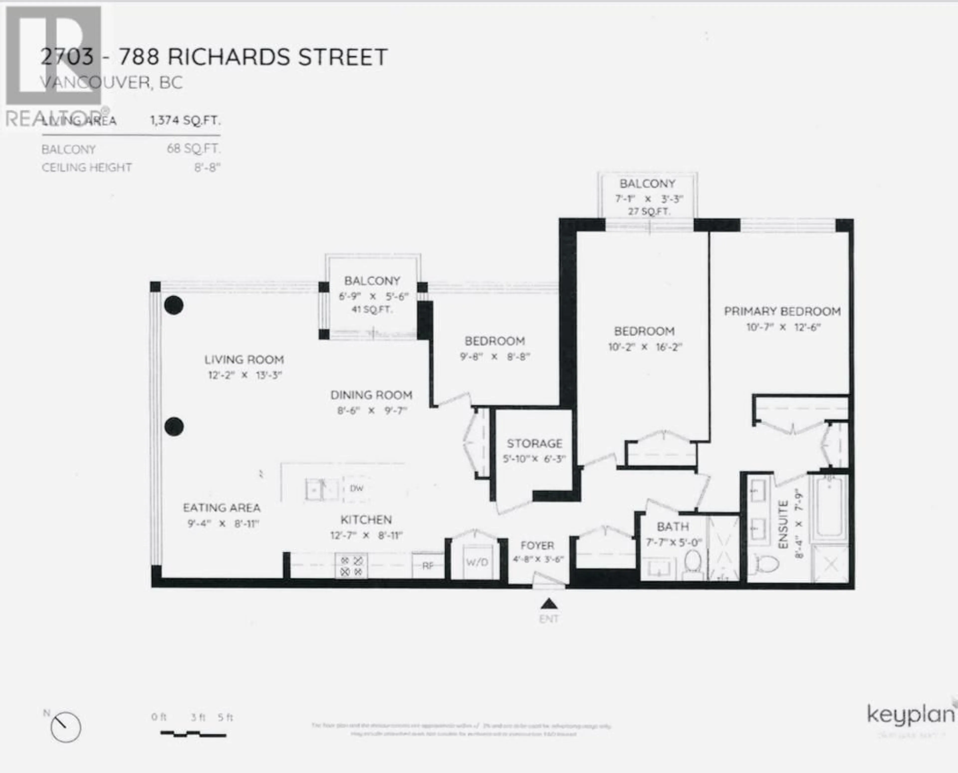 Floor plan for 2703 788 RICHARDS STREET, Vancouver British Columbia V6B0C7
