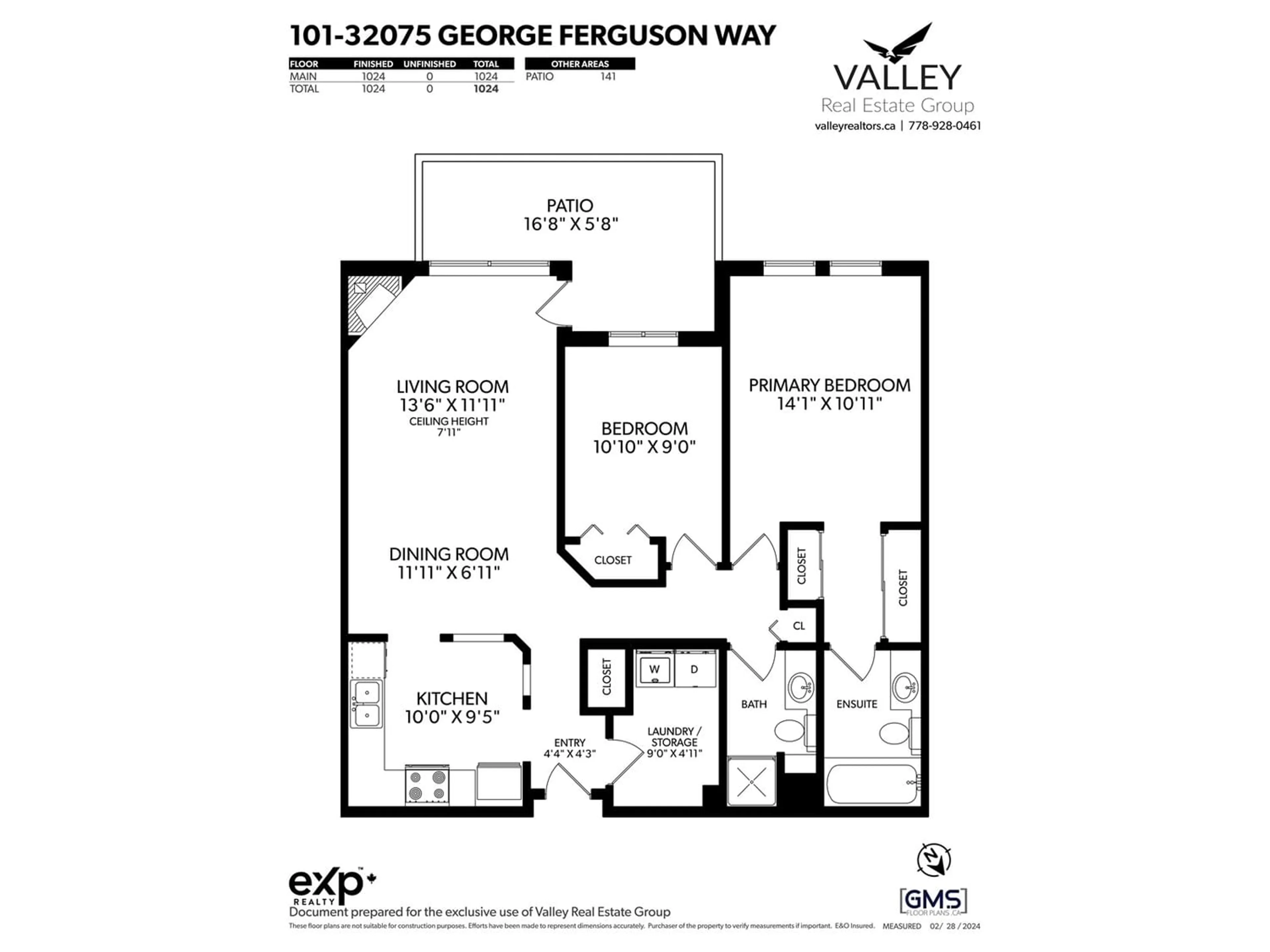 Floor plan for 101 32075 GEORGE FERGUSON WAY, Abbotsford British Columbia V2T2K7