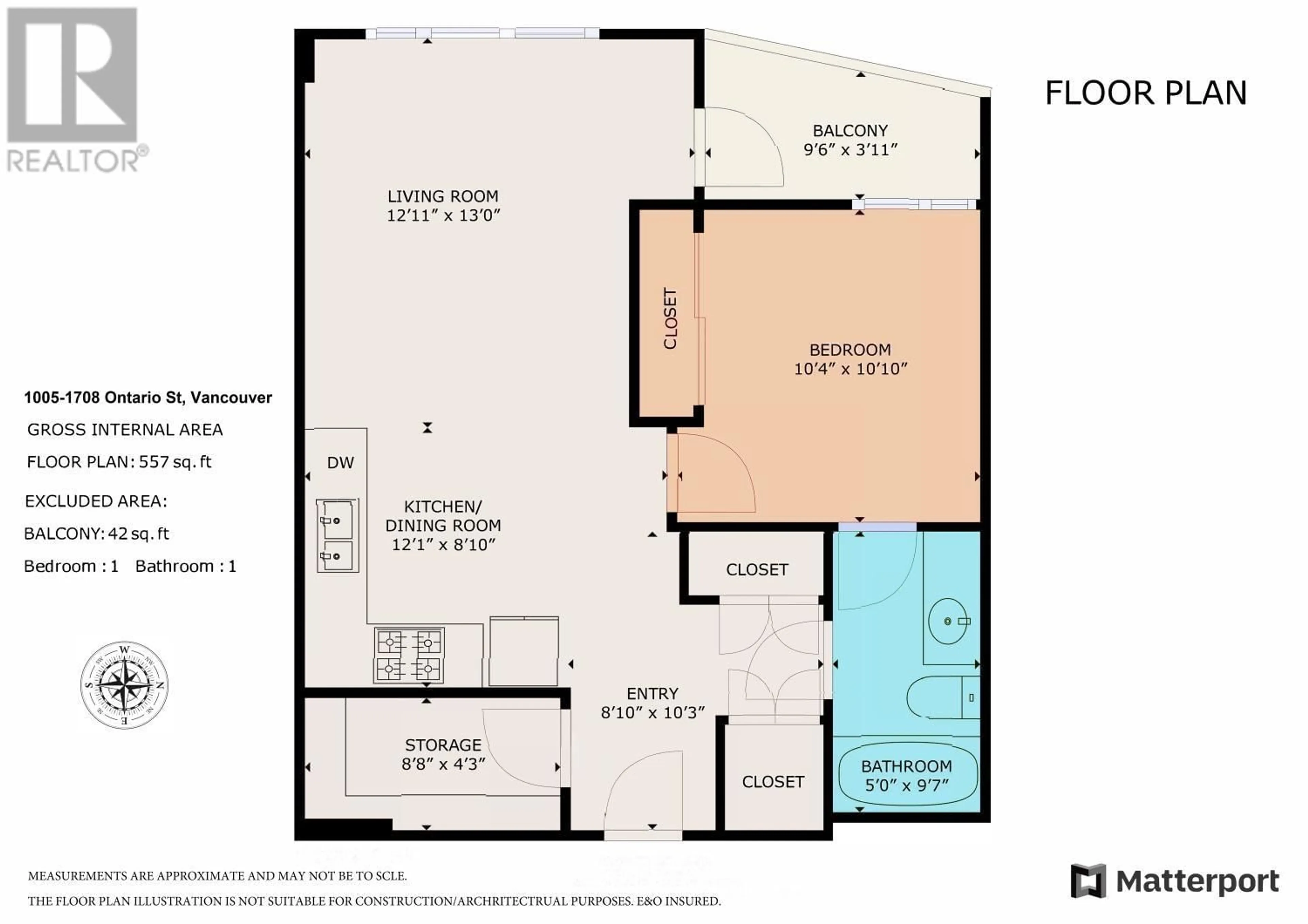 Floor plan for 1005 1708 ONTARIO STREET, Vancouver British Columbia V5T0J7