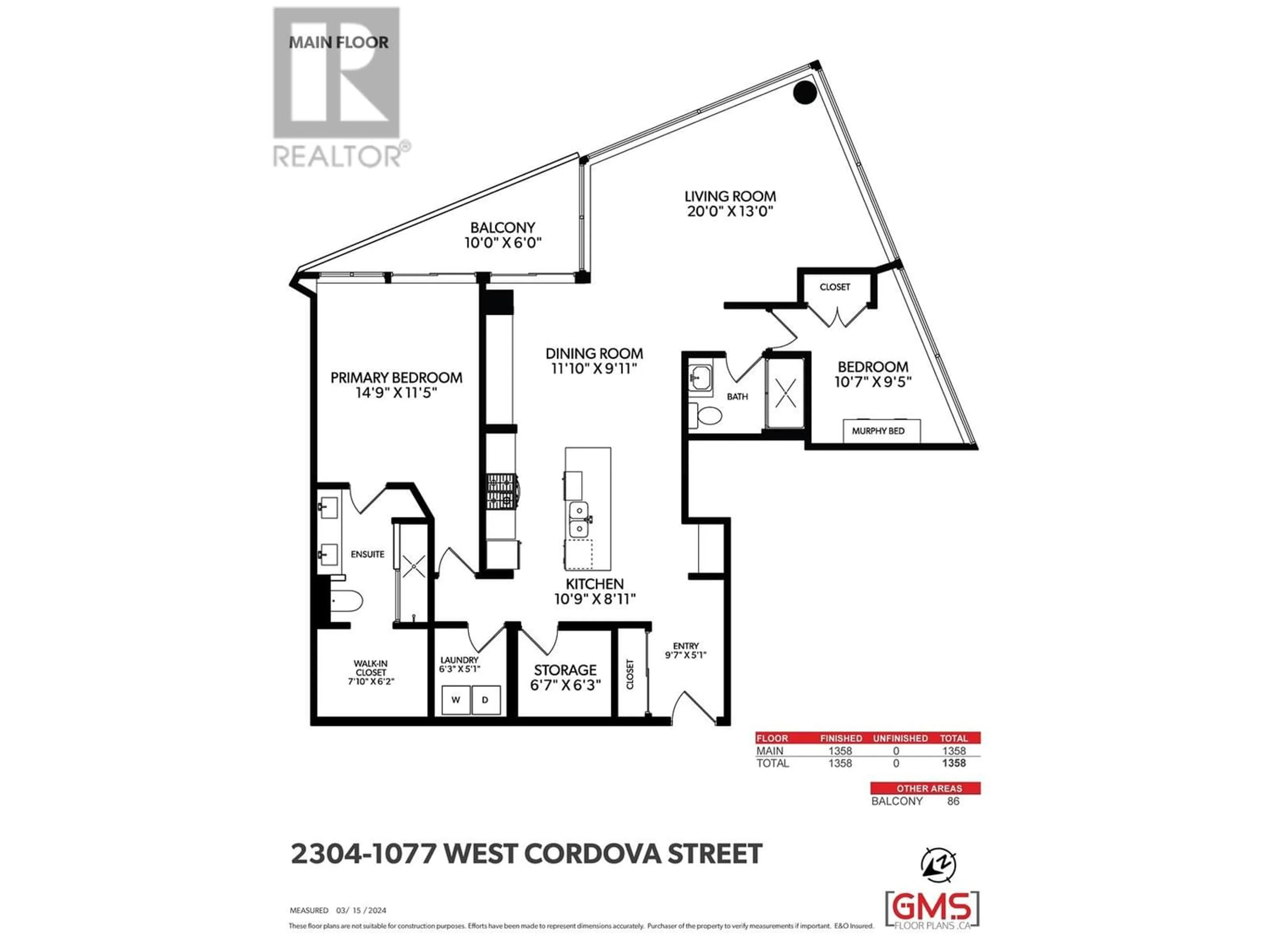 Floor plan for 2304 1077 W CORDOVA STREET, Vancouver British Columbia V6C2C6