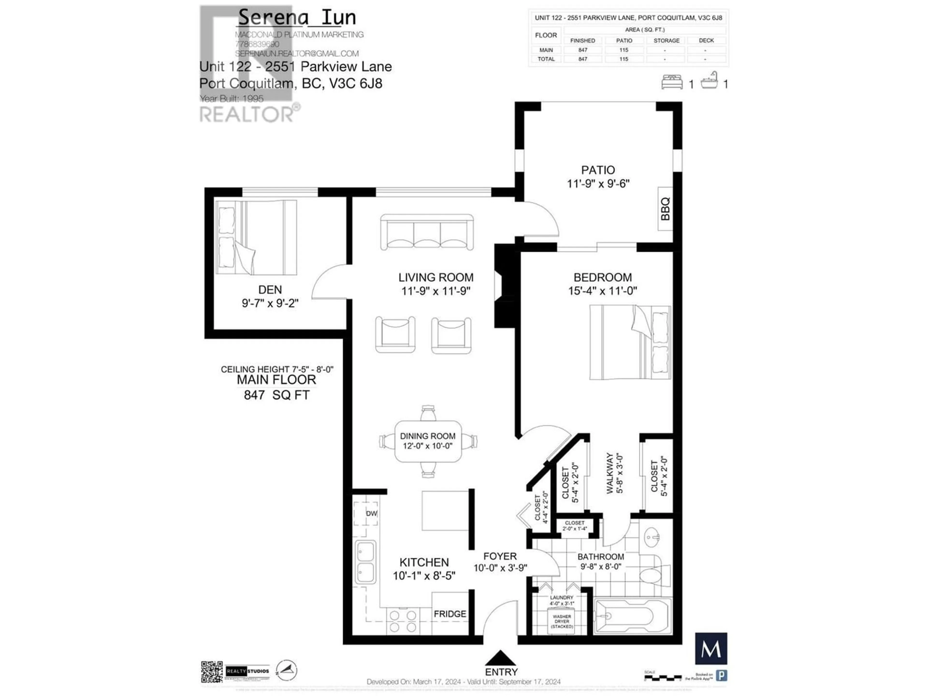 Floor plan for 122 2551 PARKVIEW LANE, Port Coquitlam British Columbia V3C6J8
