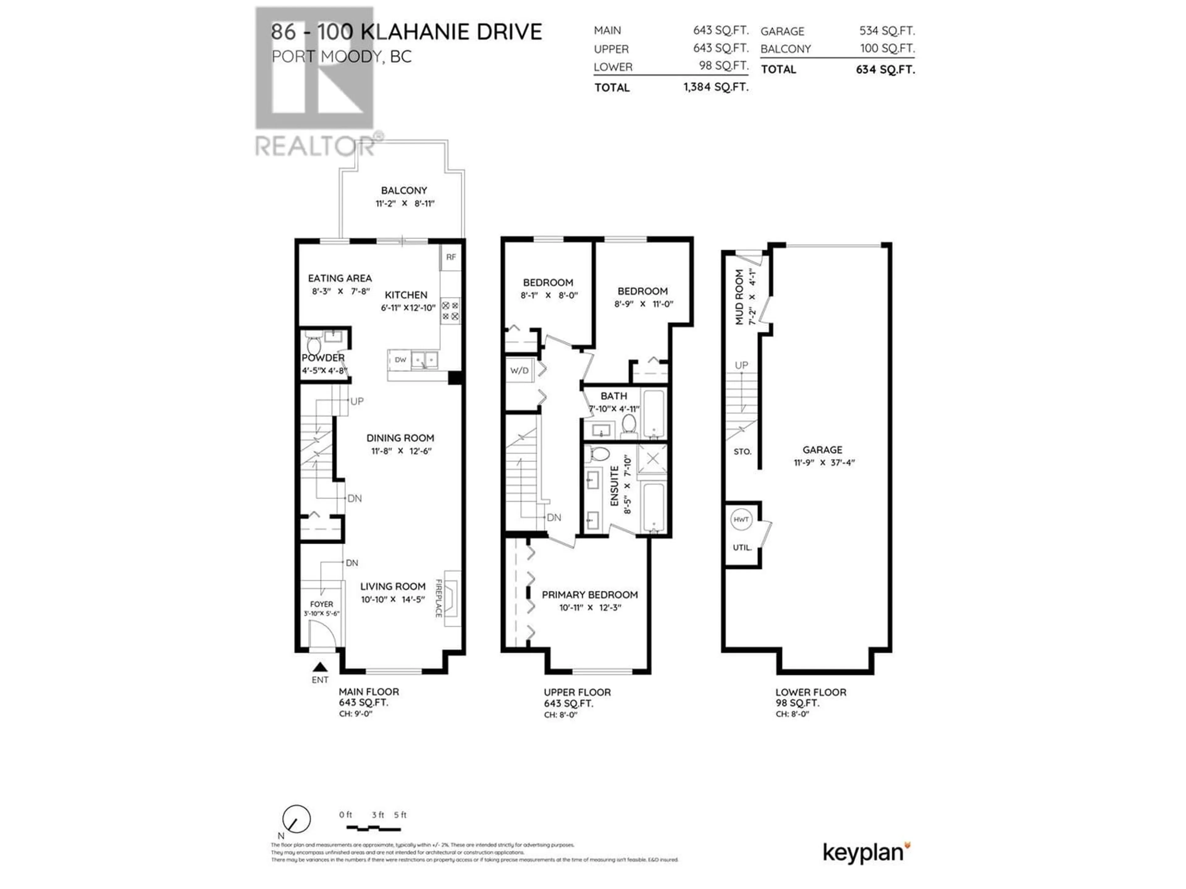 Floor plan for 86 100 KLAHANIE DRIVE, Port Moody British Columbia V3H5K3