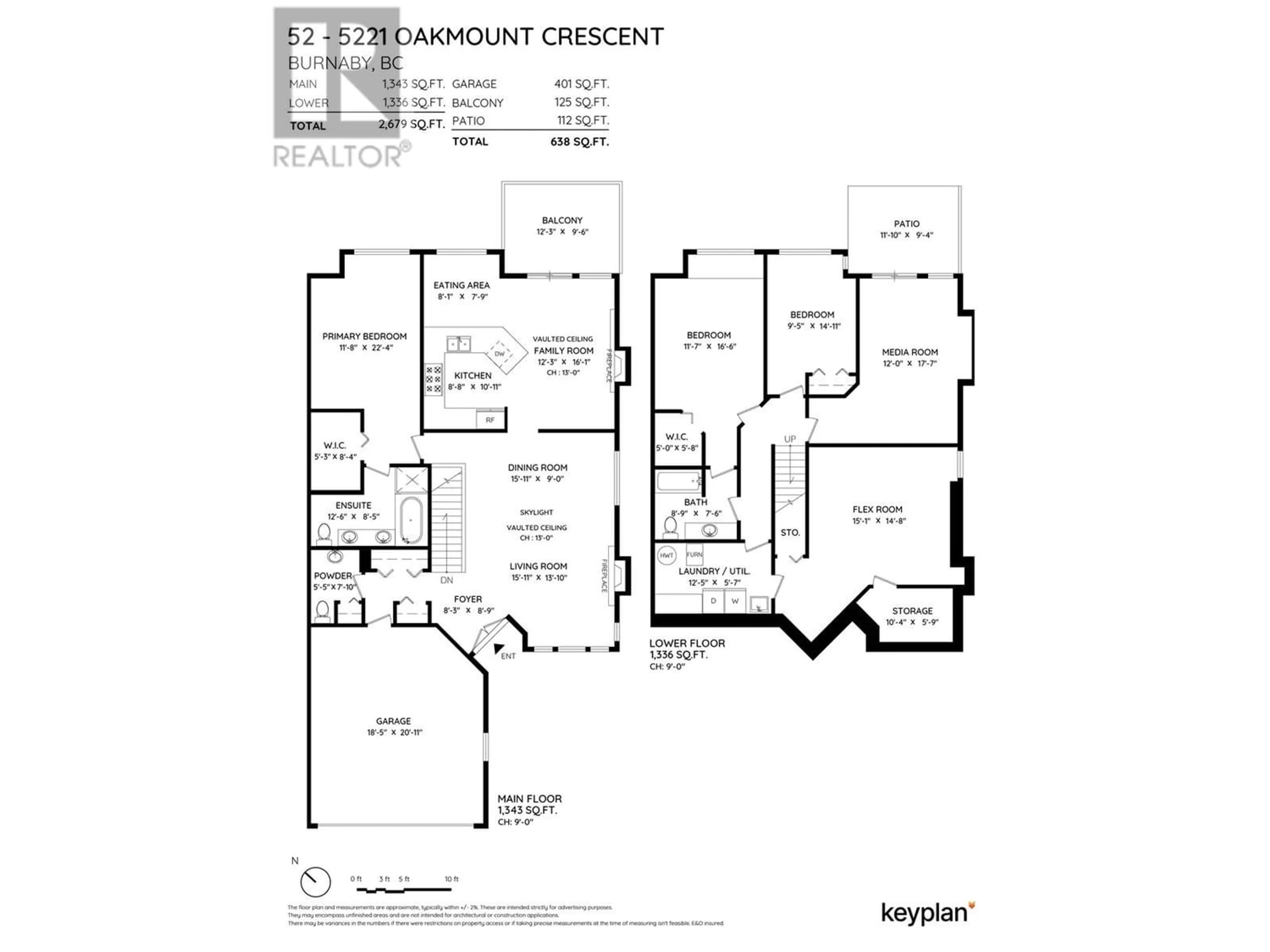 Floor plan for 52 5221 OAKMOUNT CRESCENT, Burnaby British Columbia V5H4R4
