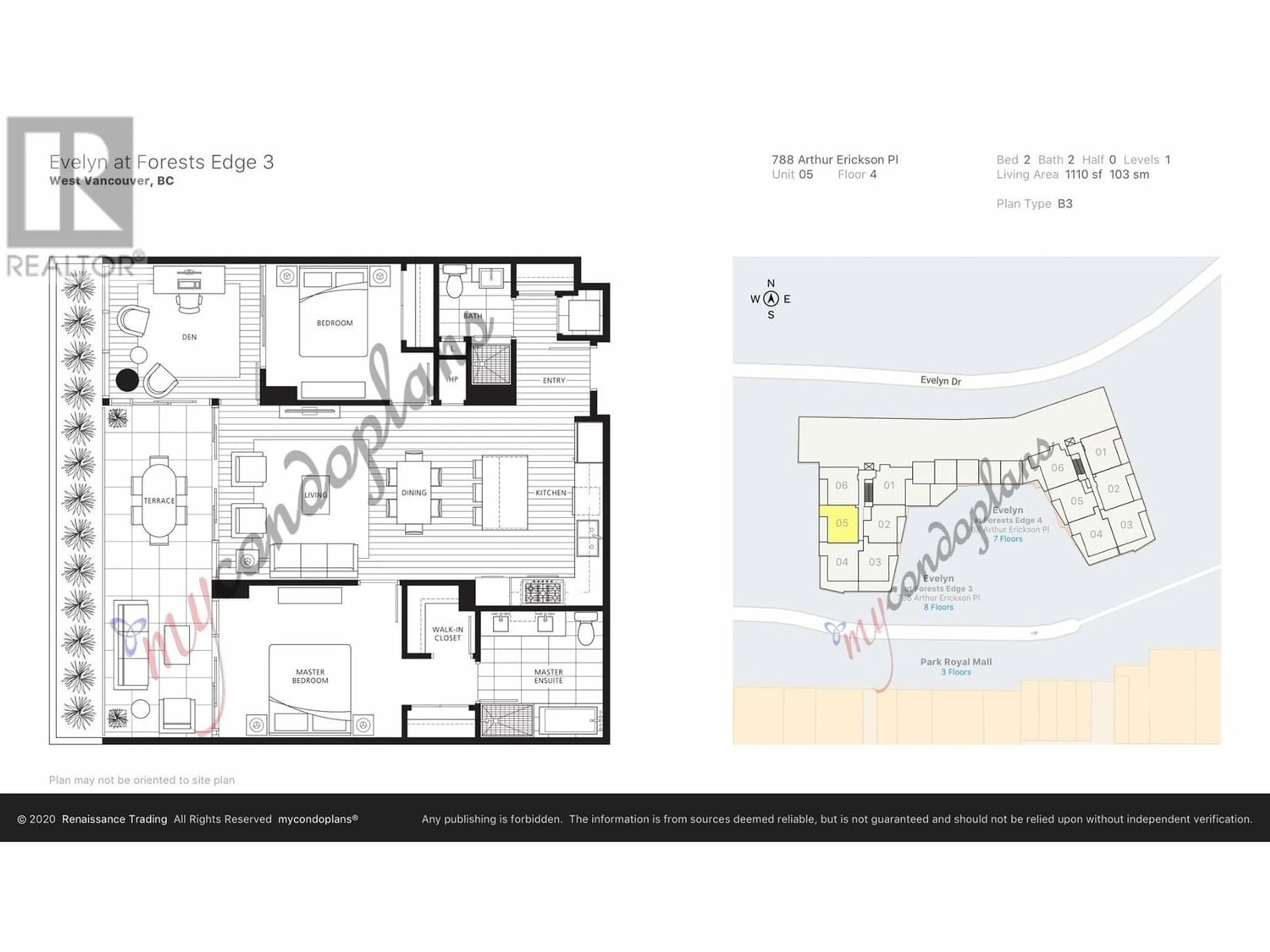 Floor plan for 405 788 ARTHUR ERICKSON PLACE, West Vancouver British Columbia V7T0B6