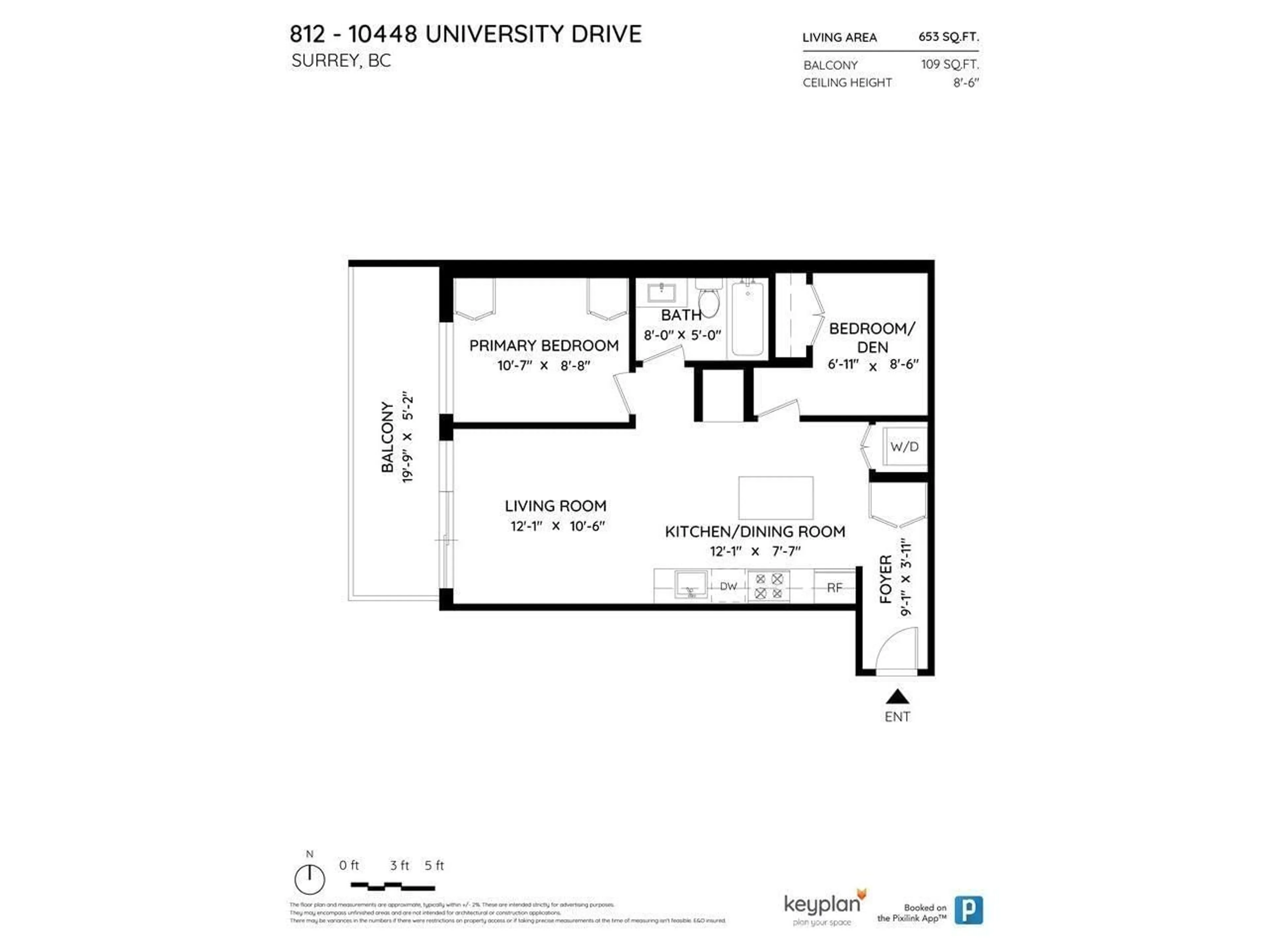 Floor plan for 812 10448 UNIVERSITY DRIVE, Surrey British Columbia V3T0S7