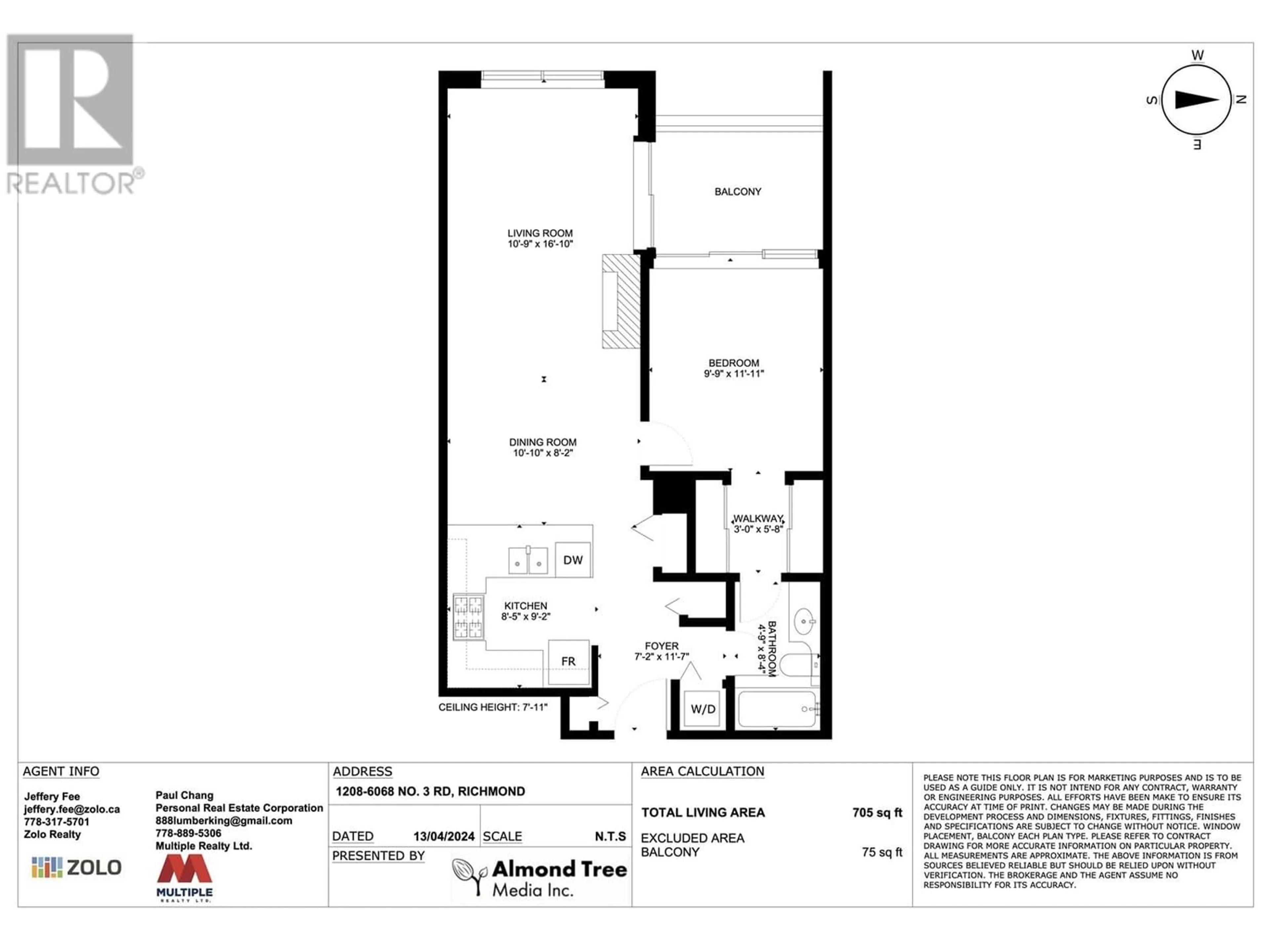 Floor plan for 1208 6068 NO. 3 ROAD, Richmond British Columbia V6Y4M7