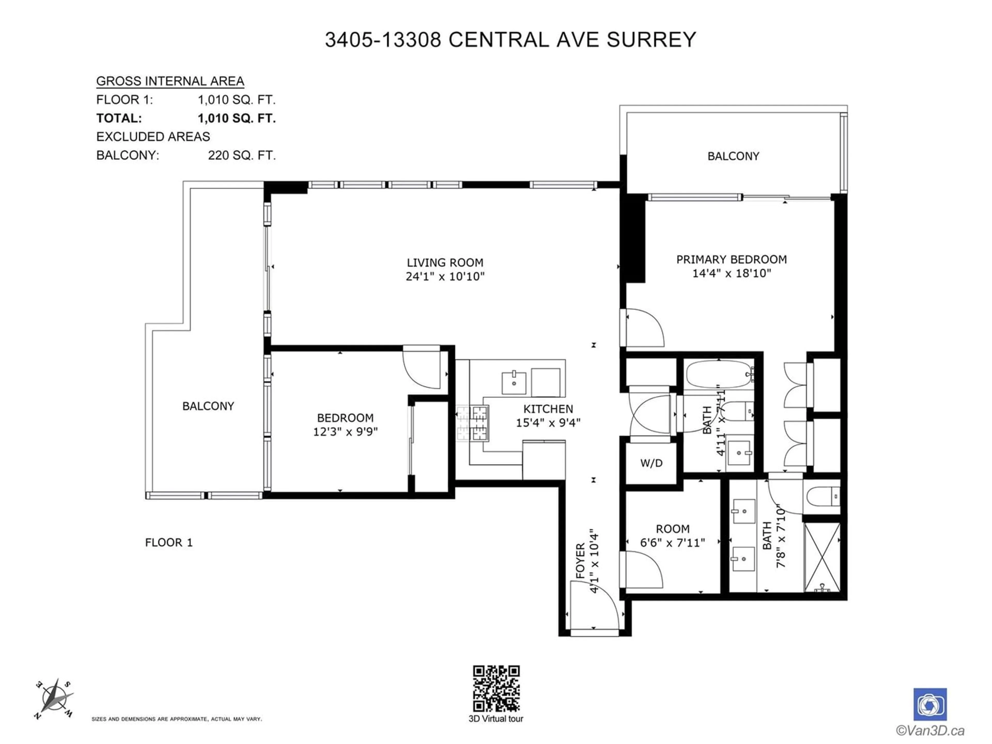 Floor plan for 3405 13308 CENTRAL AVENUE, Surrey British Columbia V3T0M4