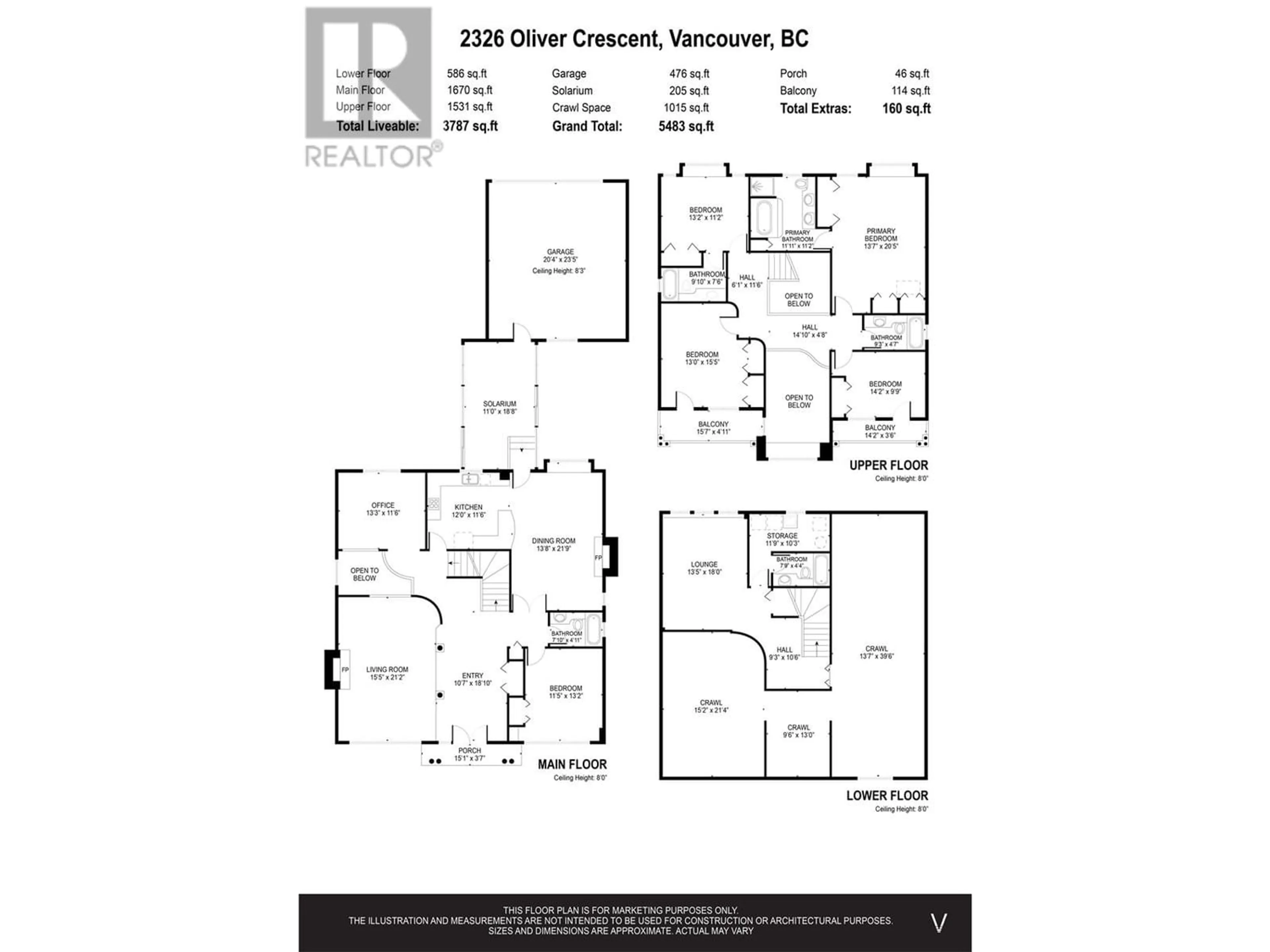 Floor plan for 2326 OLIVER CRESCENT, Vancouver British Columbia V6L1S5