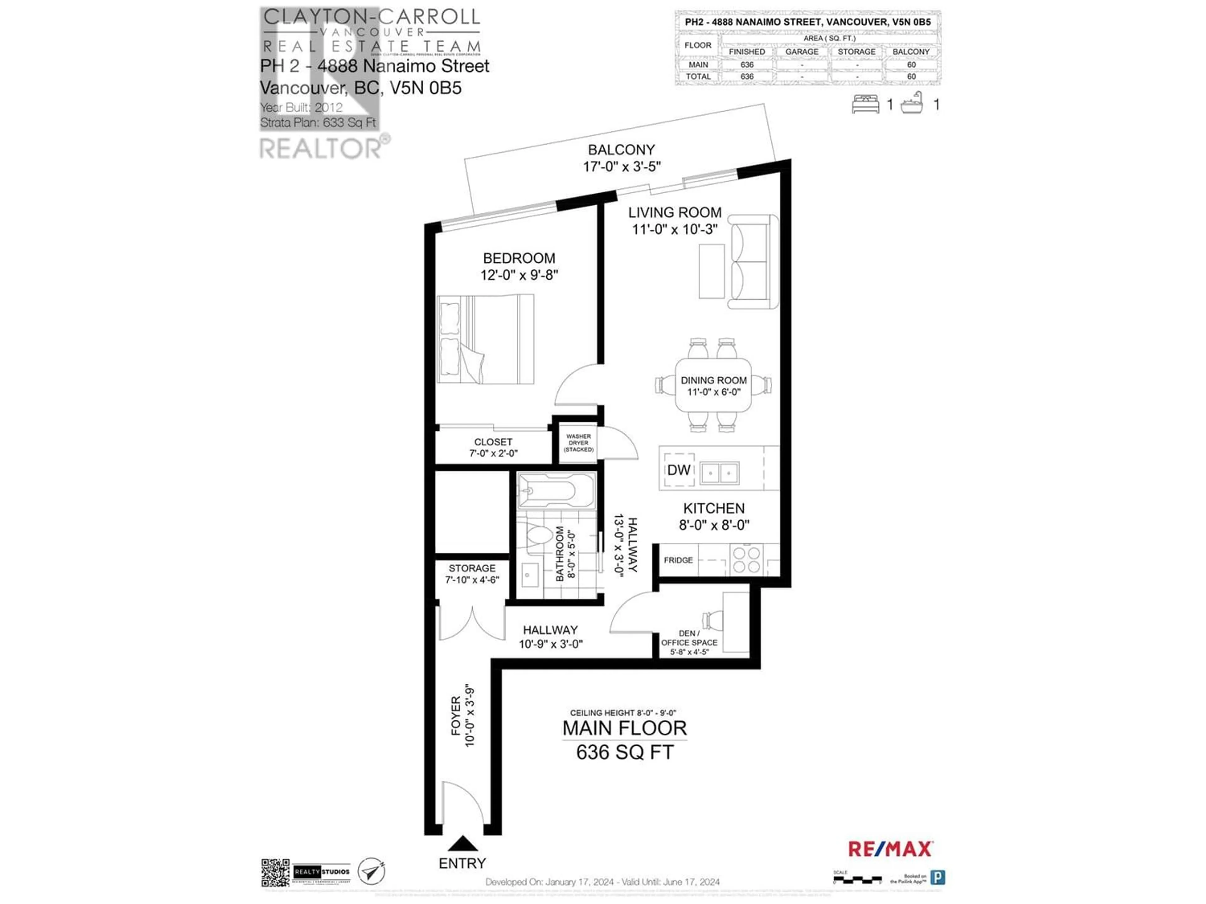 Floor plan for PH2 4888 NANAIMO STREET, Vancouver British Columbia V5N0B5