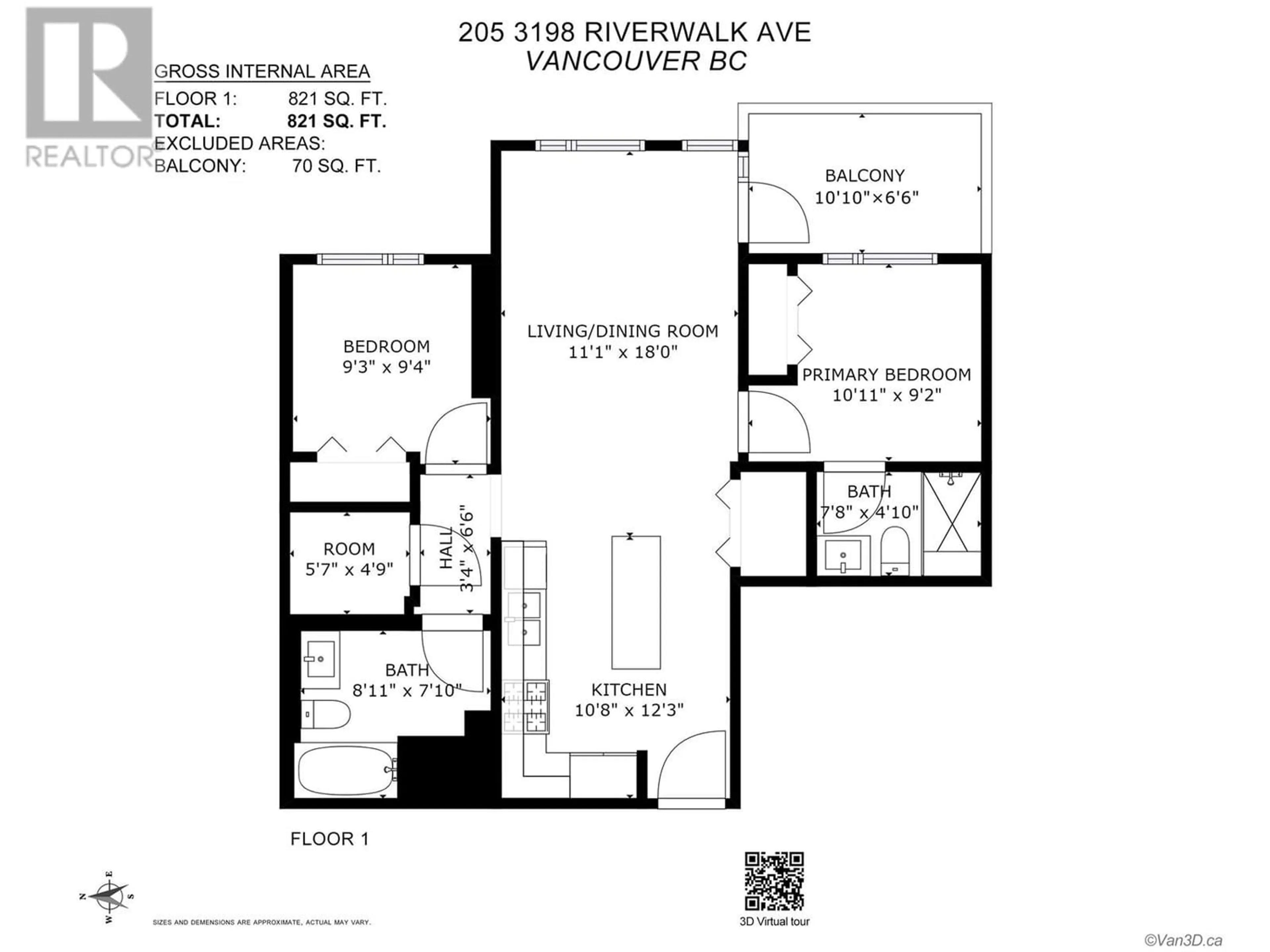 Floor plan for 205 3198 RIVERWALK AVENUE, Vancouver British Columbia V5S0E8