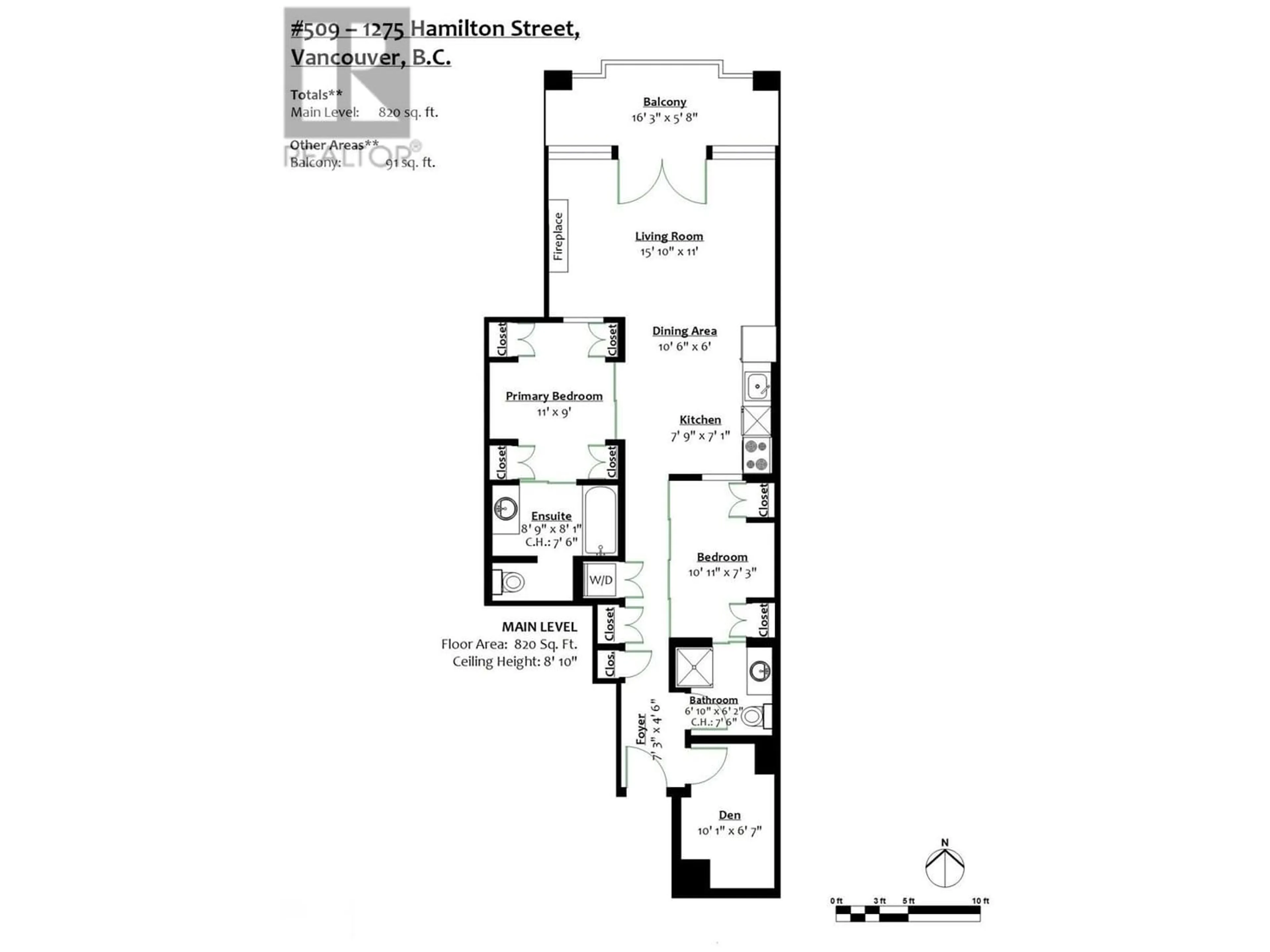 Floor plan for 509 1275 HAMILTON STREET, Vancouver British Columbia V6B1E2