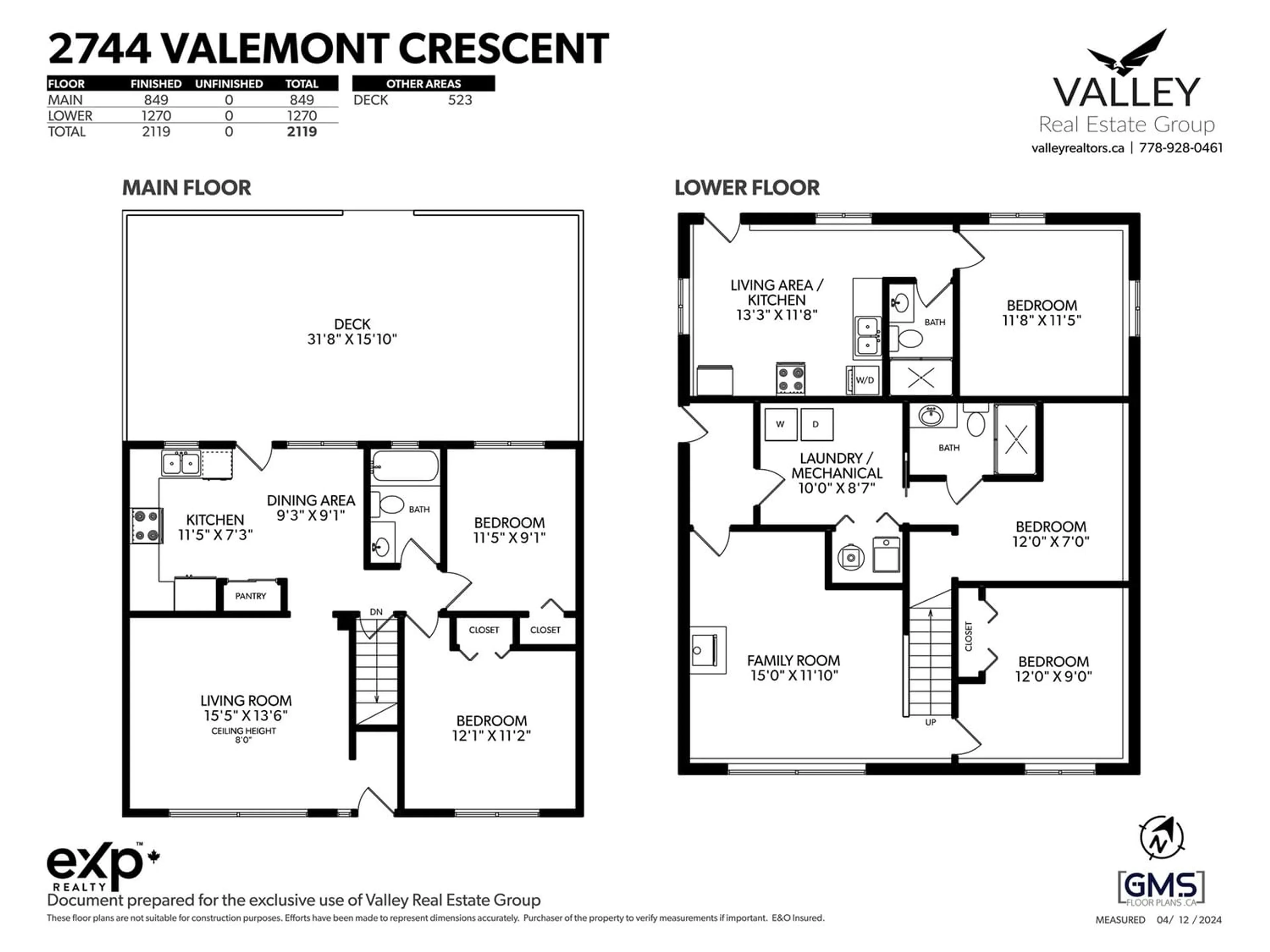 Floor plan for 2744 VALEMONT CRESCENT, Abbotsford British Columbia V2T3V5