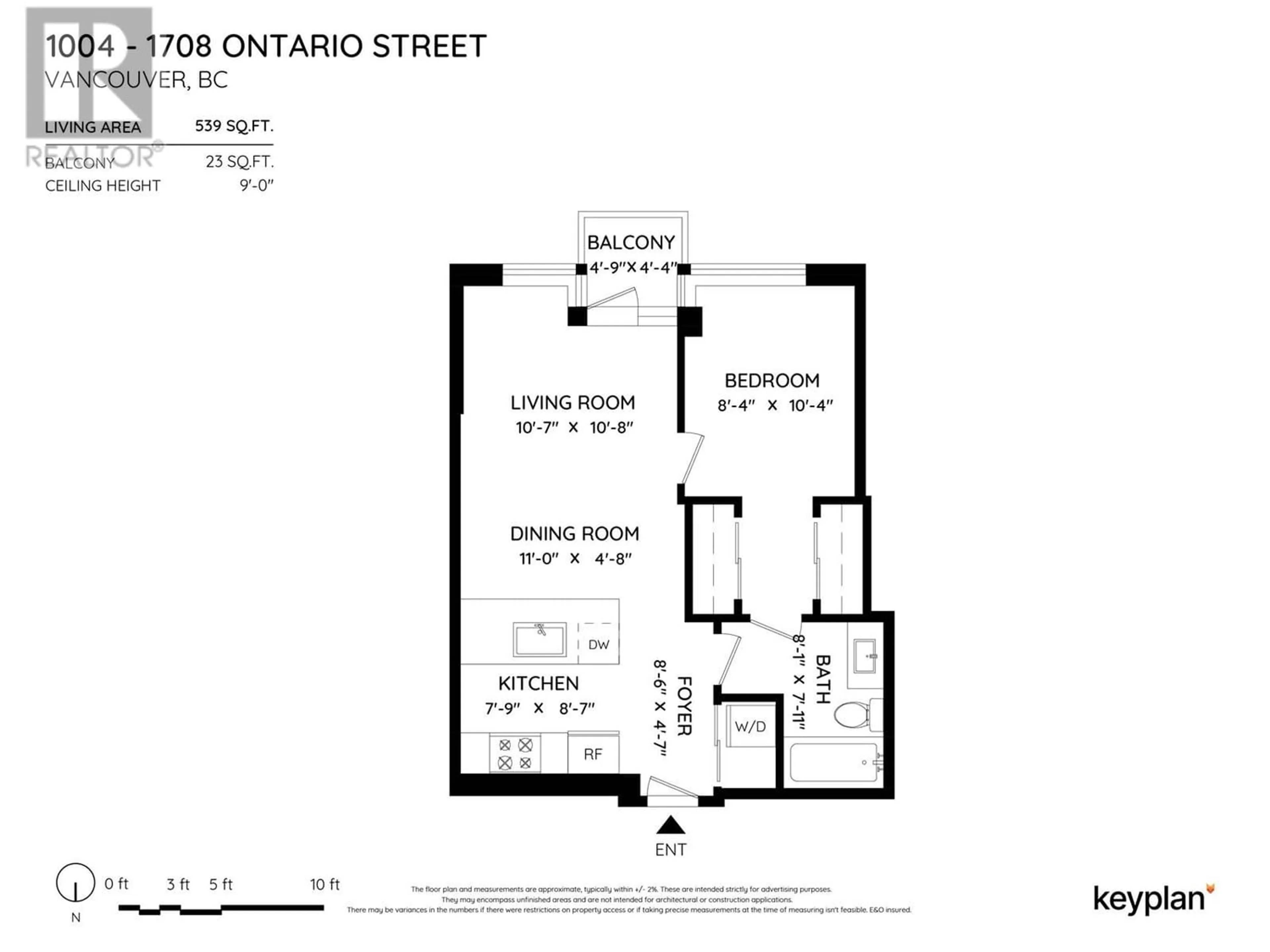 Floor plan for 1004 1788 ONTARIO STREET, Vancouver British Columbia V5T0G3