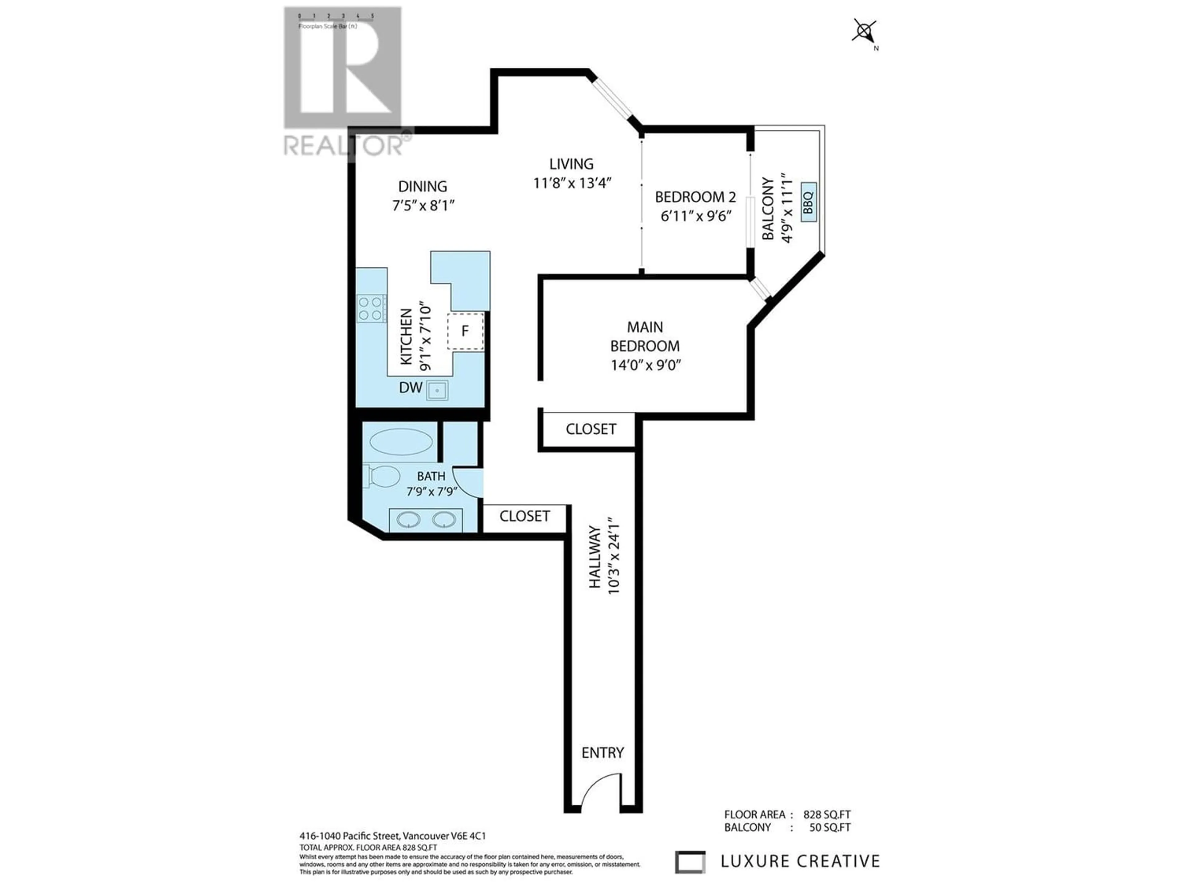 Floor plan for 416 1040 PACIFIC STREET, Vancouver British Columbia V6E4C1