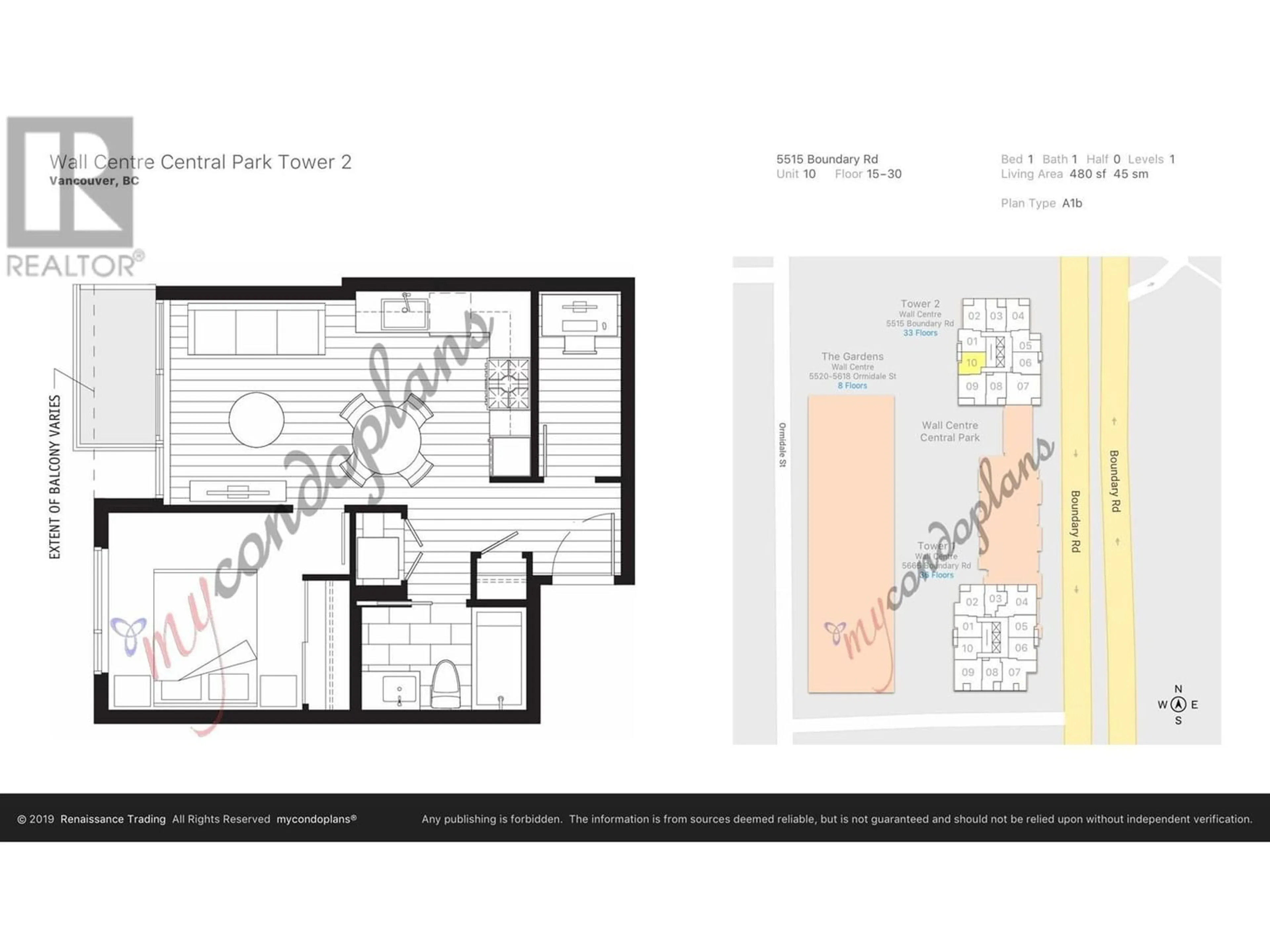 Floor plan for 2310 5515 BOUNDARY ROAD, Vancouver British Columbia V5R0E3