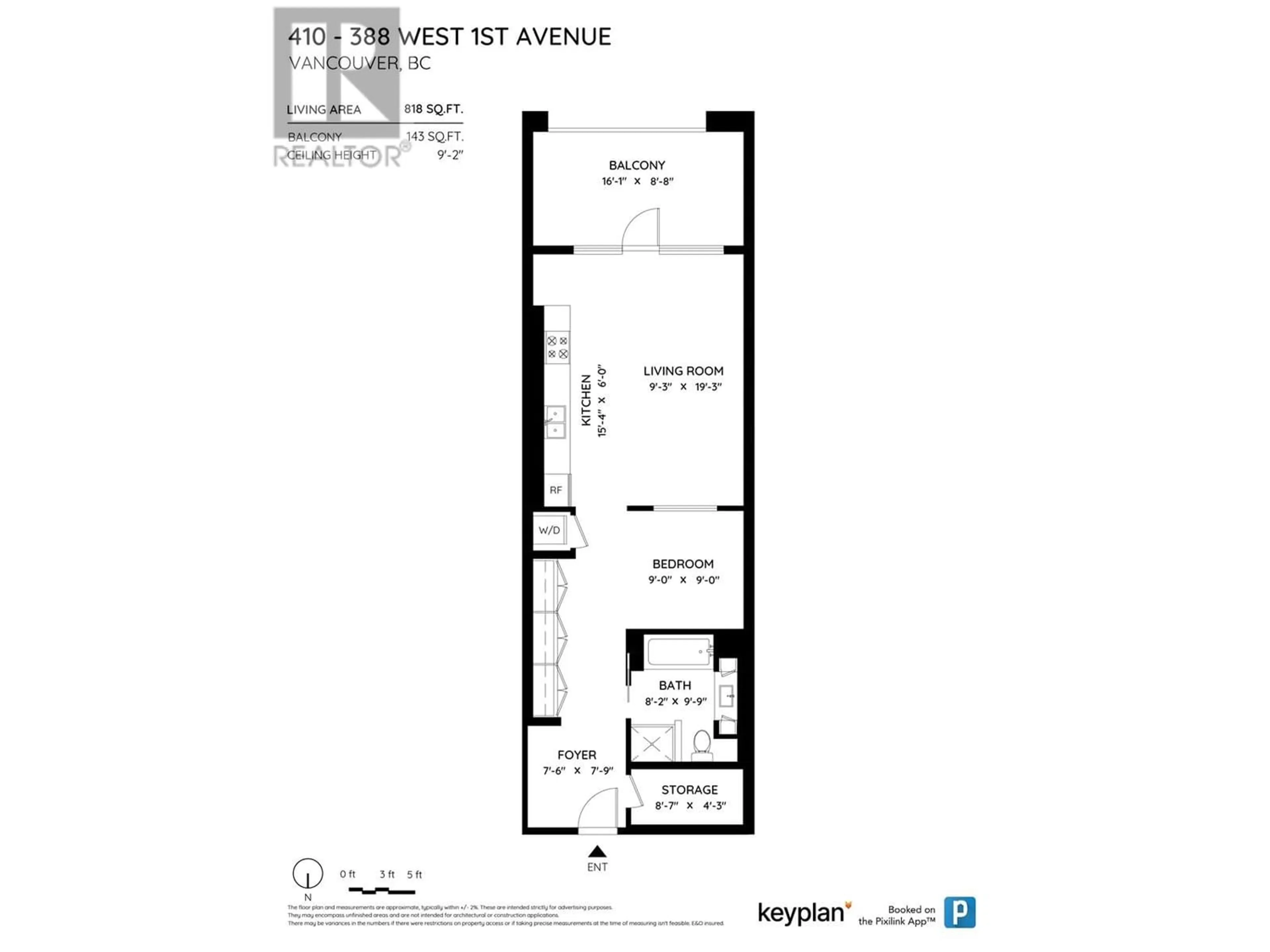 Floor plan for 410 388 W 1ST AVENUE, Vancouver British Columbia V5Y0B2