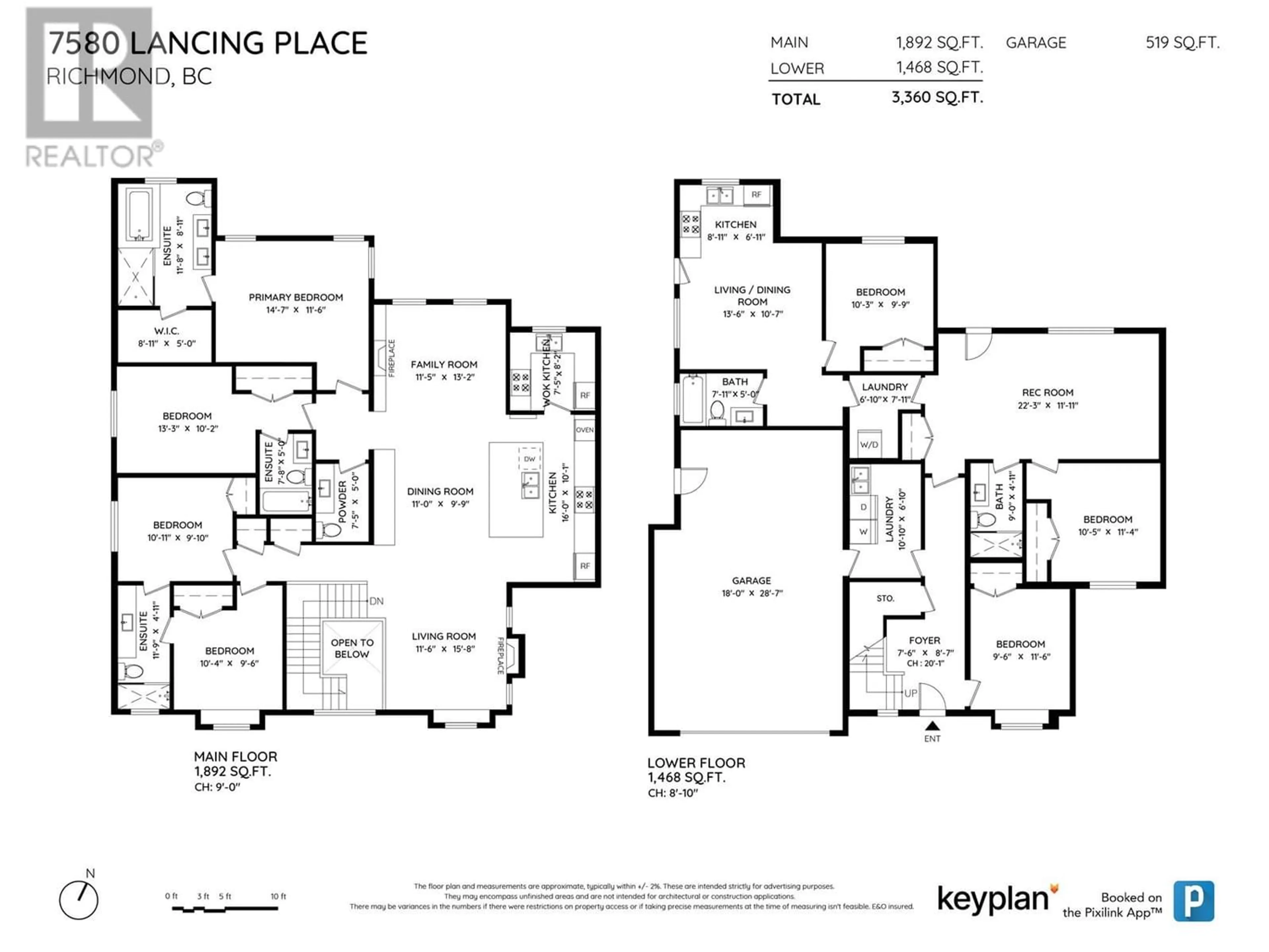 Floor plan for 7580 LANCING PLACE, Richmond British Columbia V7C3Z4