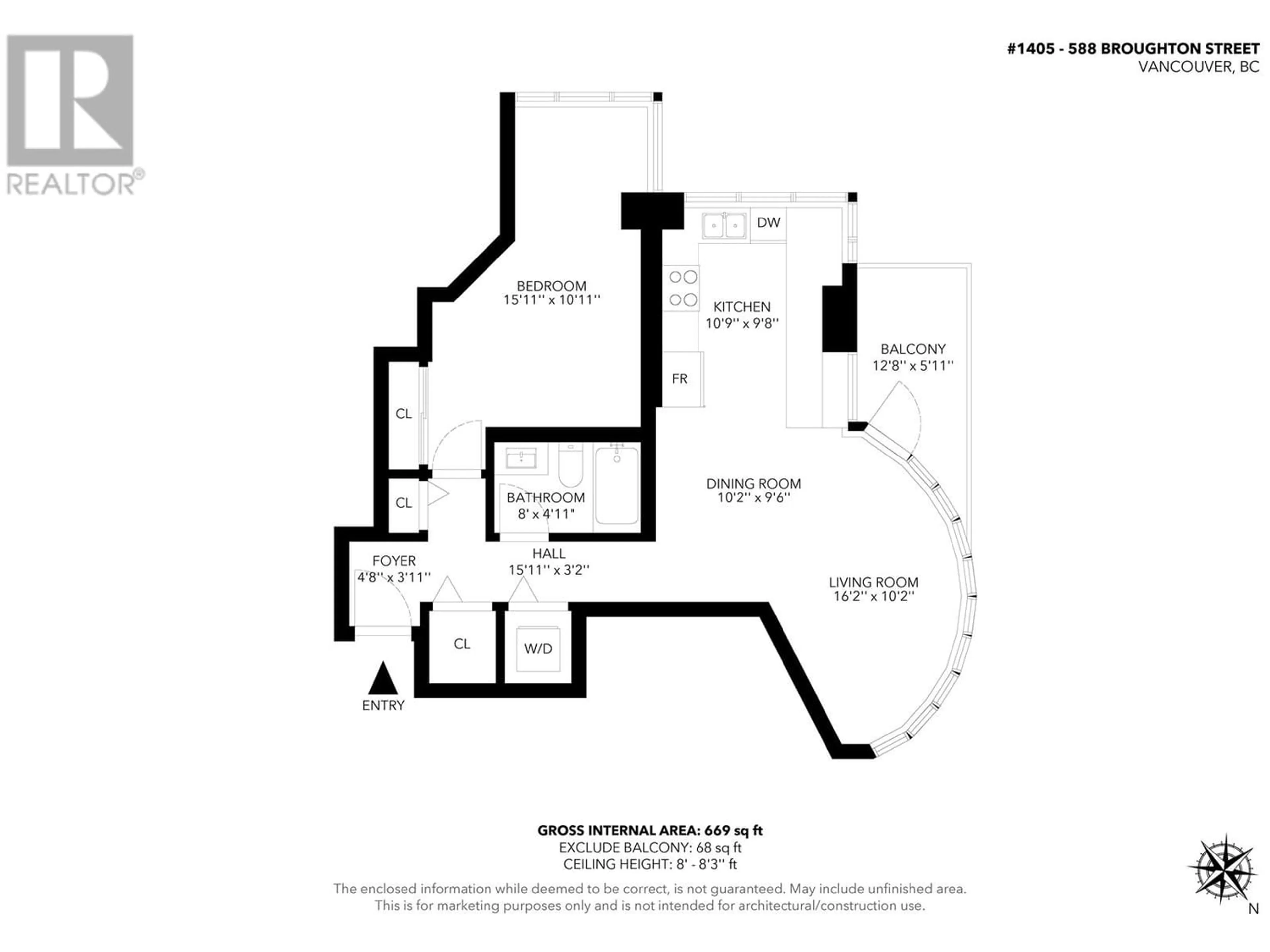 Floor plan for 1405 588 BROUGHTON STREET, Vancouver British Columbia V6G3E3