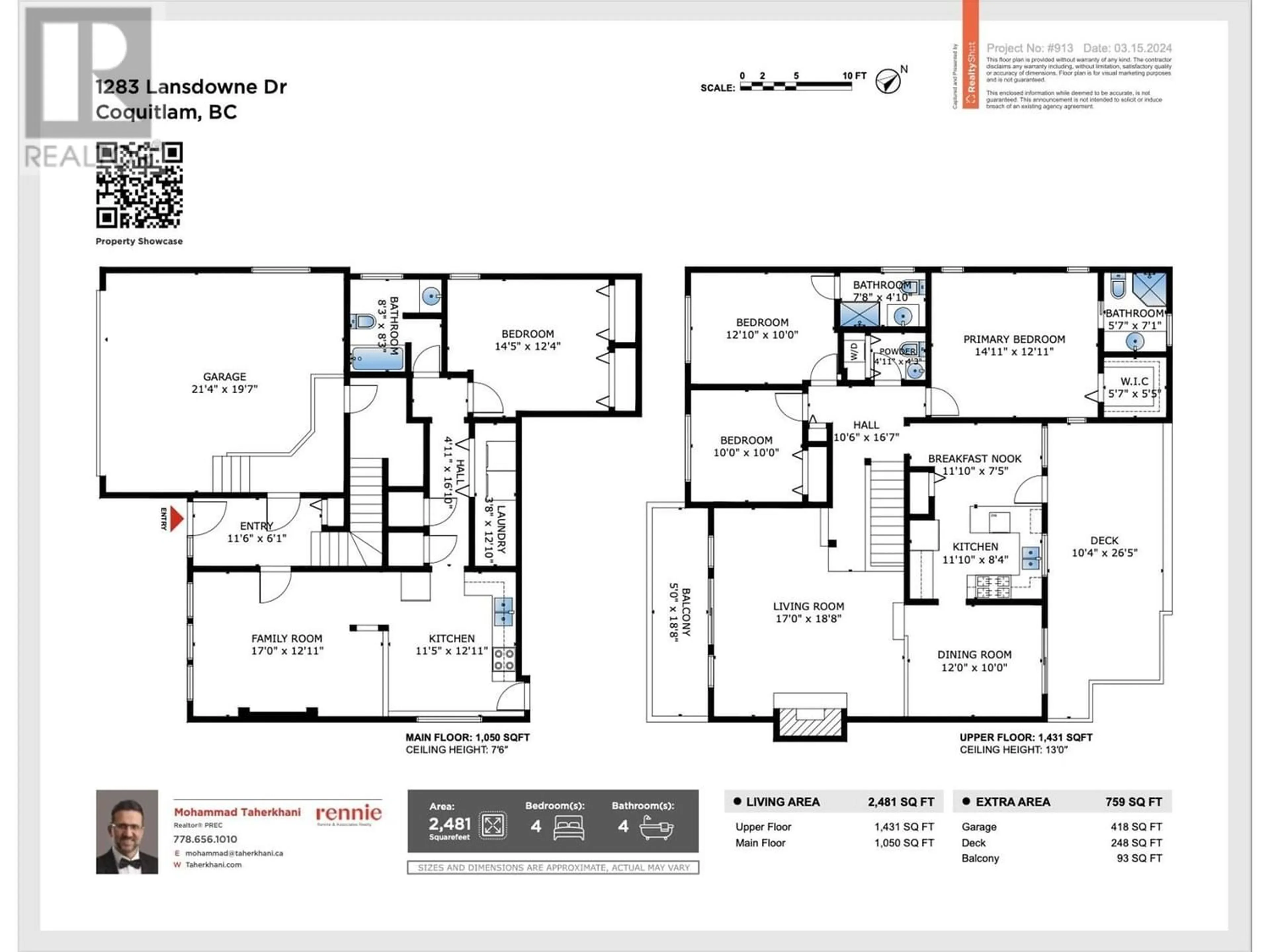 Floor plan for 1283 LANSDOWNE DRIVE, Coquitlam British Columbia V3E1K7