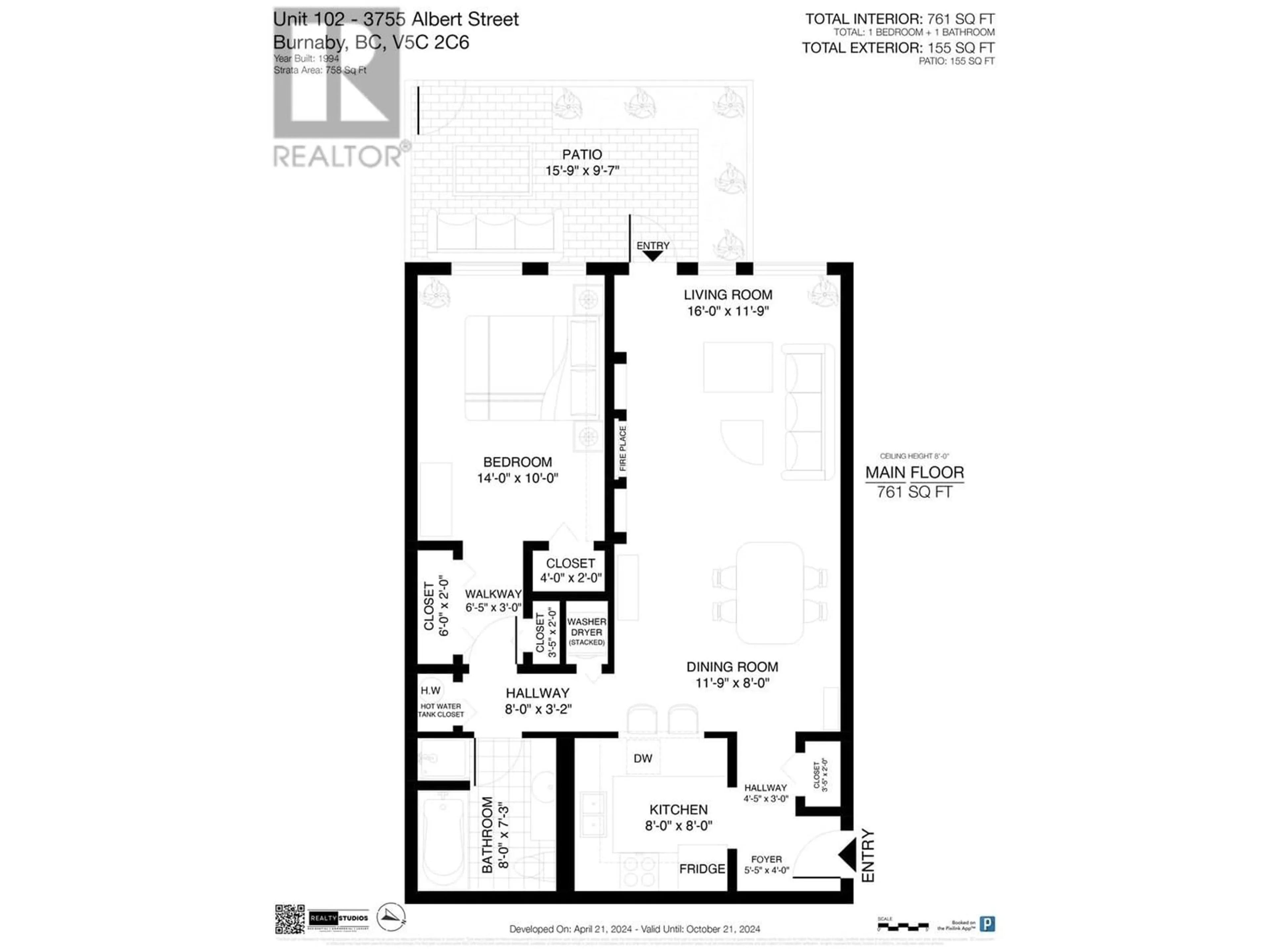 Floor plan for 102 3755 ALBERT STREET, Burnaby British Columbia V5C2C6
