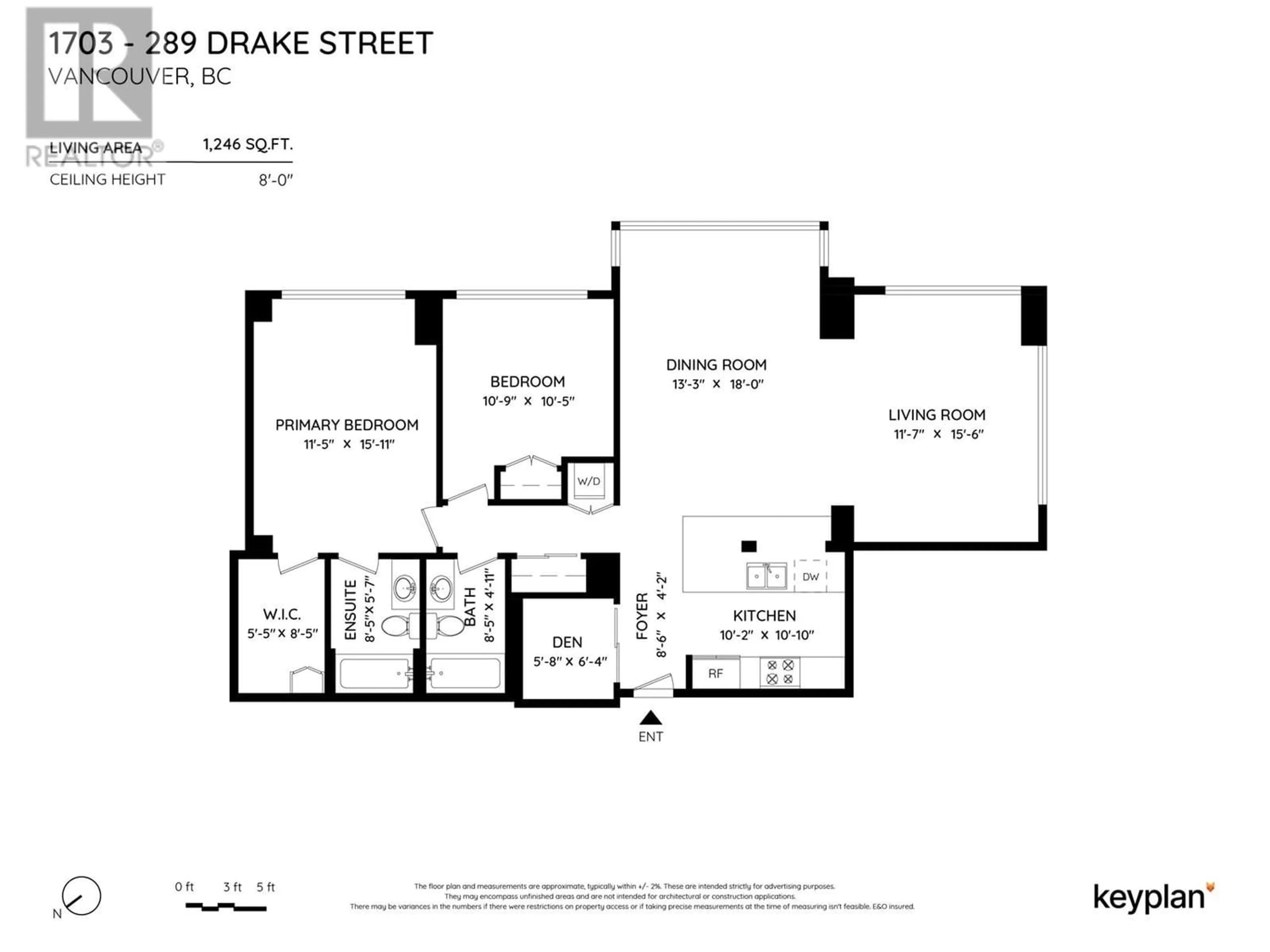 Floor plan for 1703 289 DRAKE STREET, Vancouver British Columbia V6B5Z5