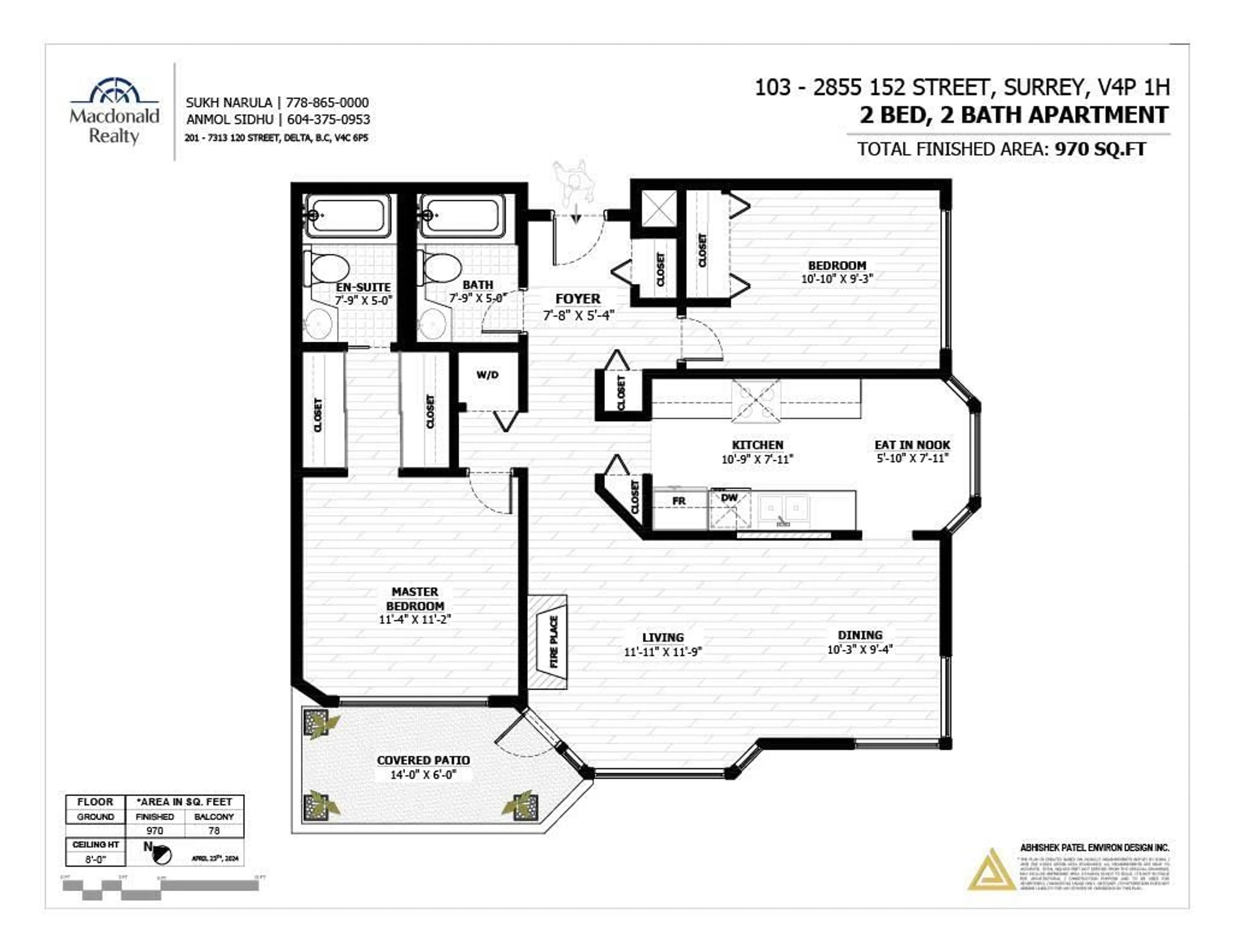 Floor plan for 103 2855 152 STREET, Surrey British Columbia V4P1H2
