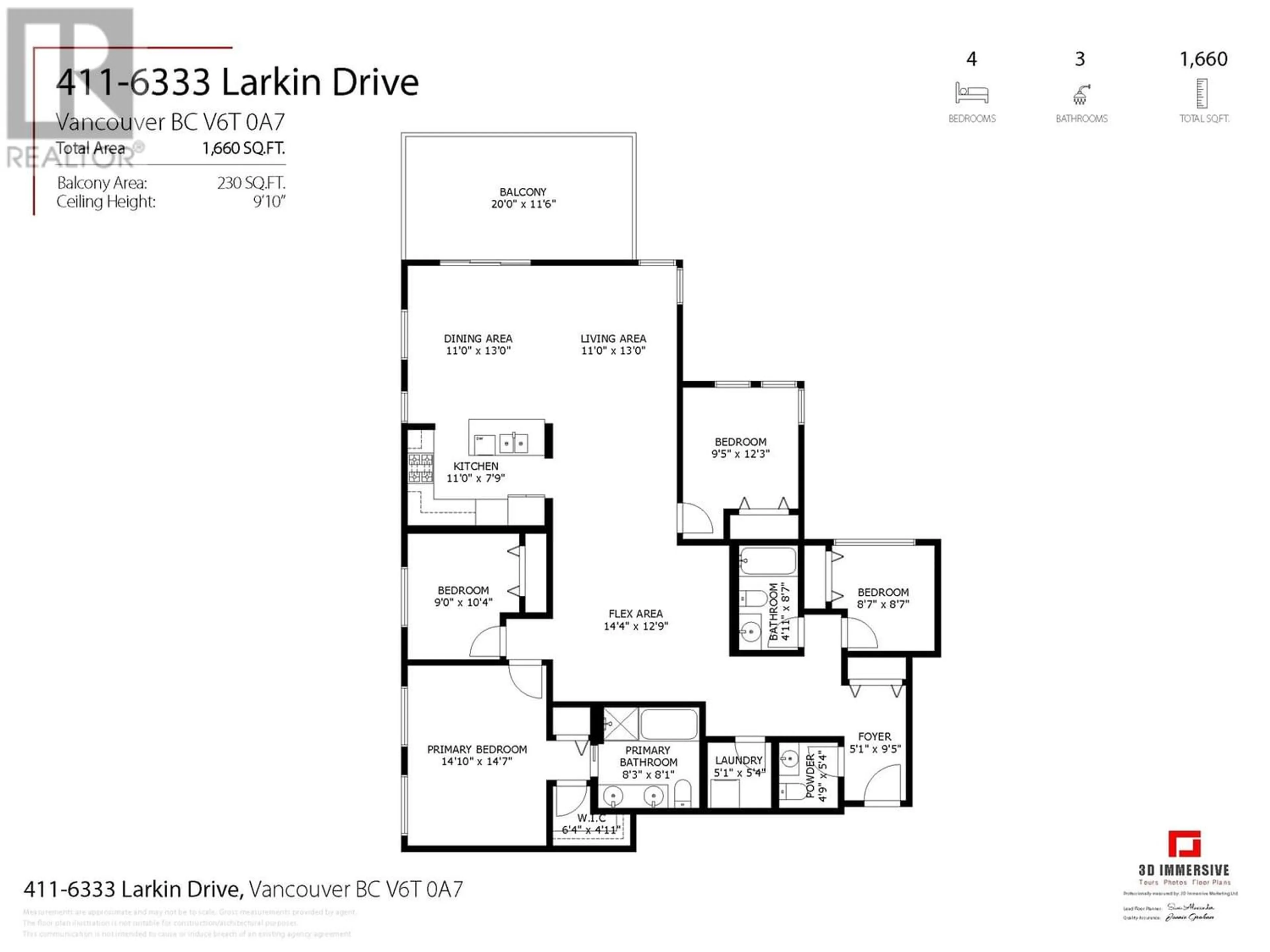 Floor plan for 411 6333 LARKIN DRIVE, Vancouver British Columbia V6T0A7