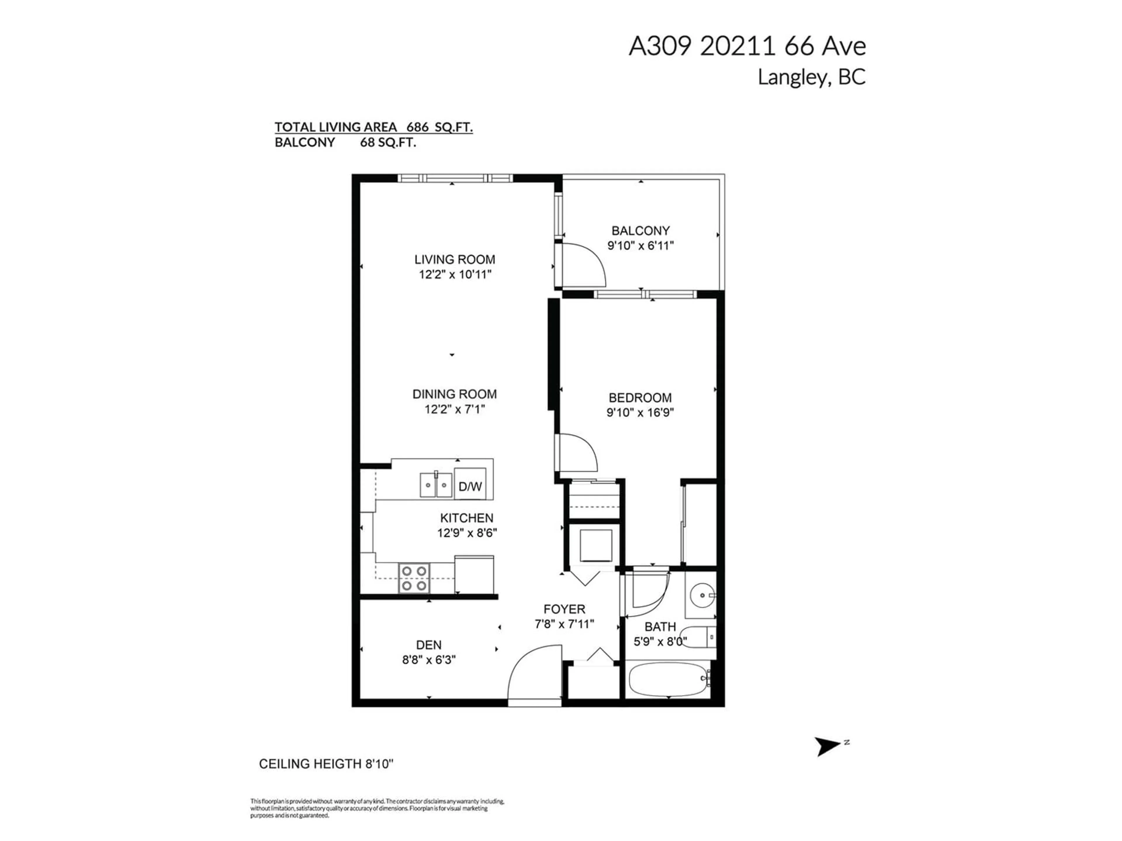 Floor plan for A309 20211 66 AVENUE, Langley British Columbia V2Y0L4