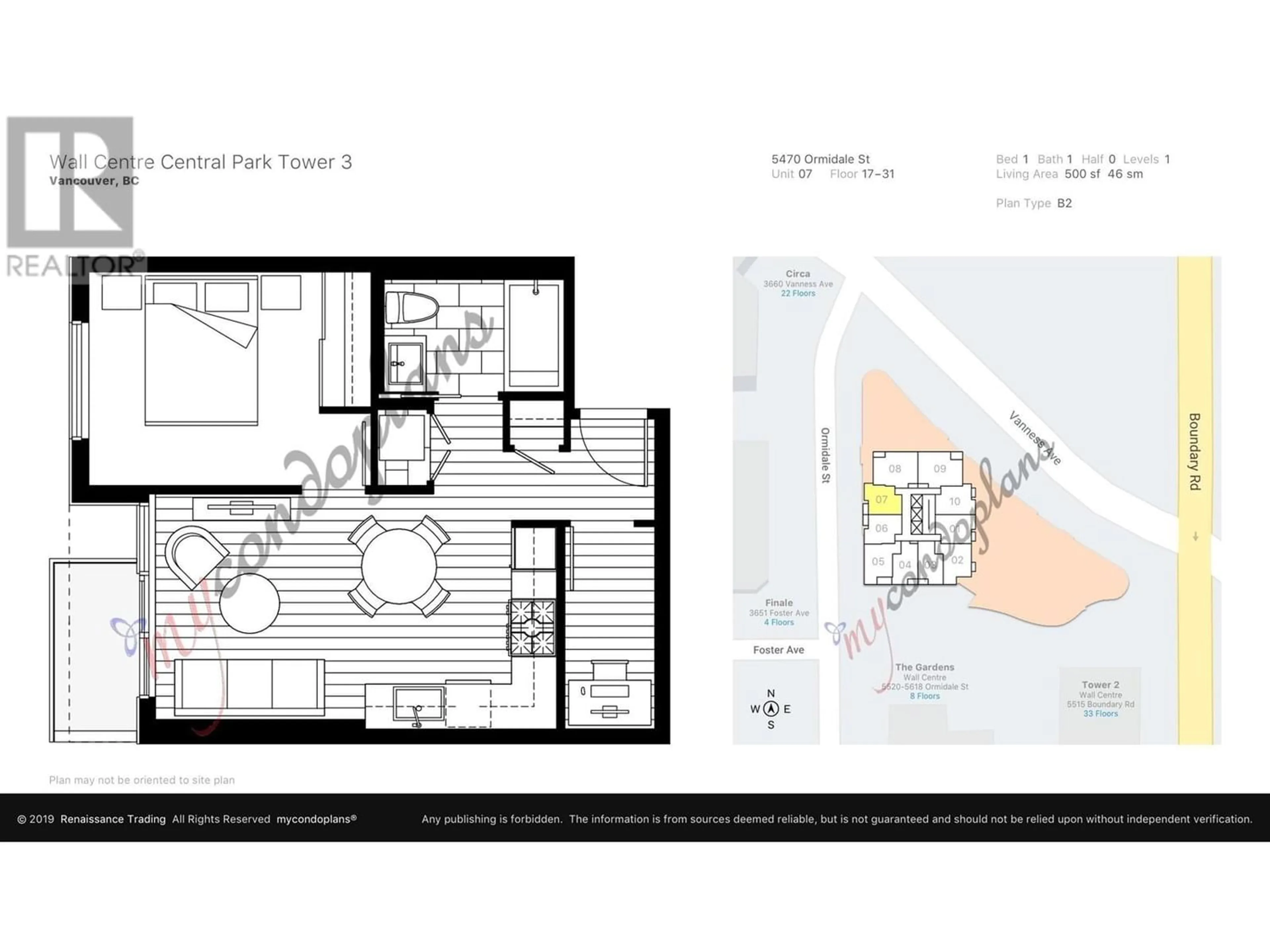 Floor plan for 1807 5470 ORMIDALE STREET, Vancouver British Columbia V5R0G6