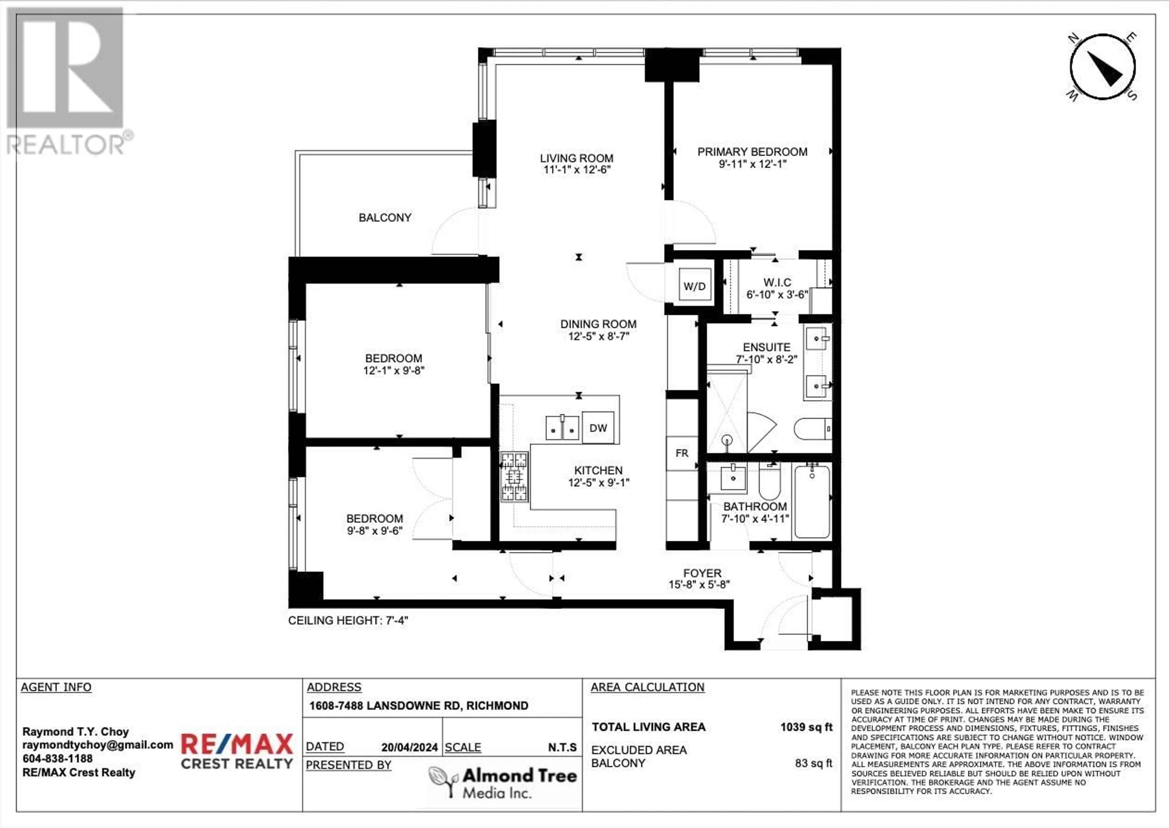 Floor plan for 1608 7488 LANSDOWNE ROAD, Richmond British Columbia V7C0B9