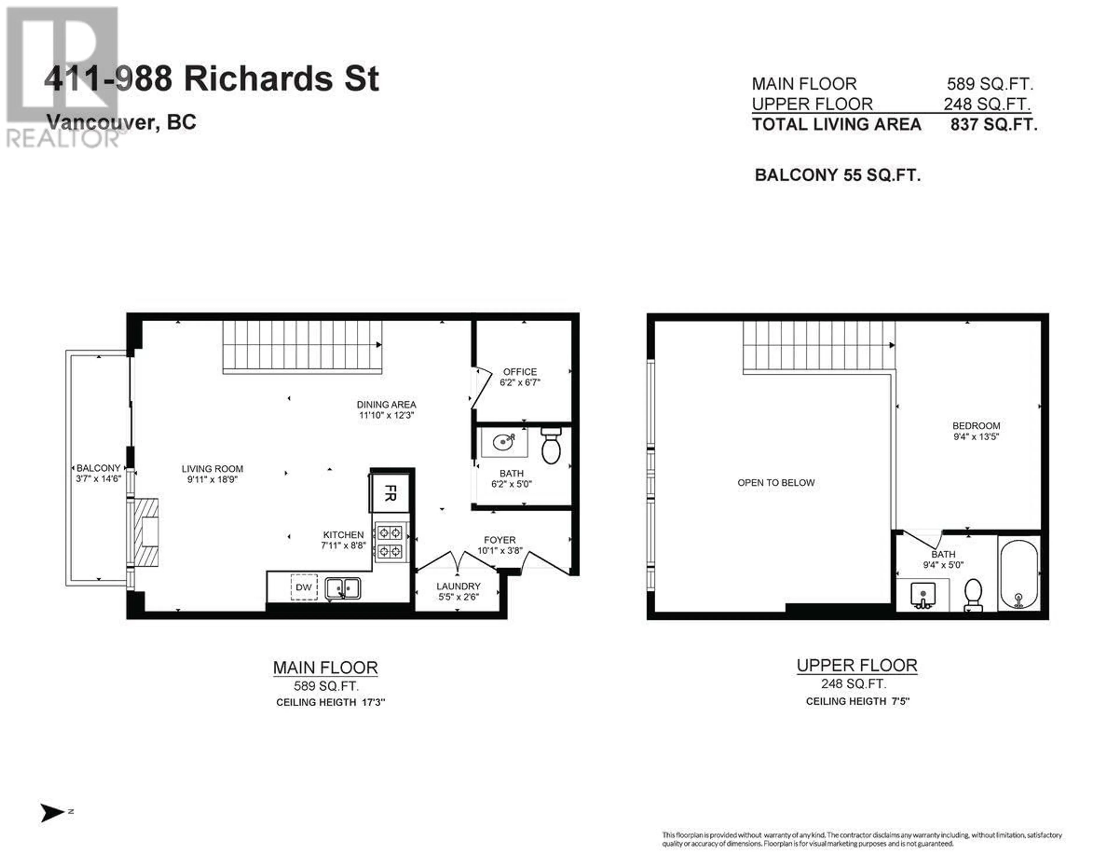 Floor plan for 411 988 RICHARDS STREET, Vancouver British Columbia V6B8R2