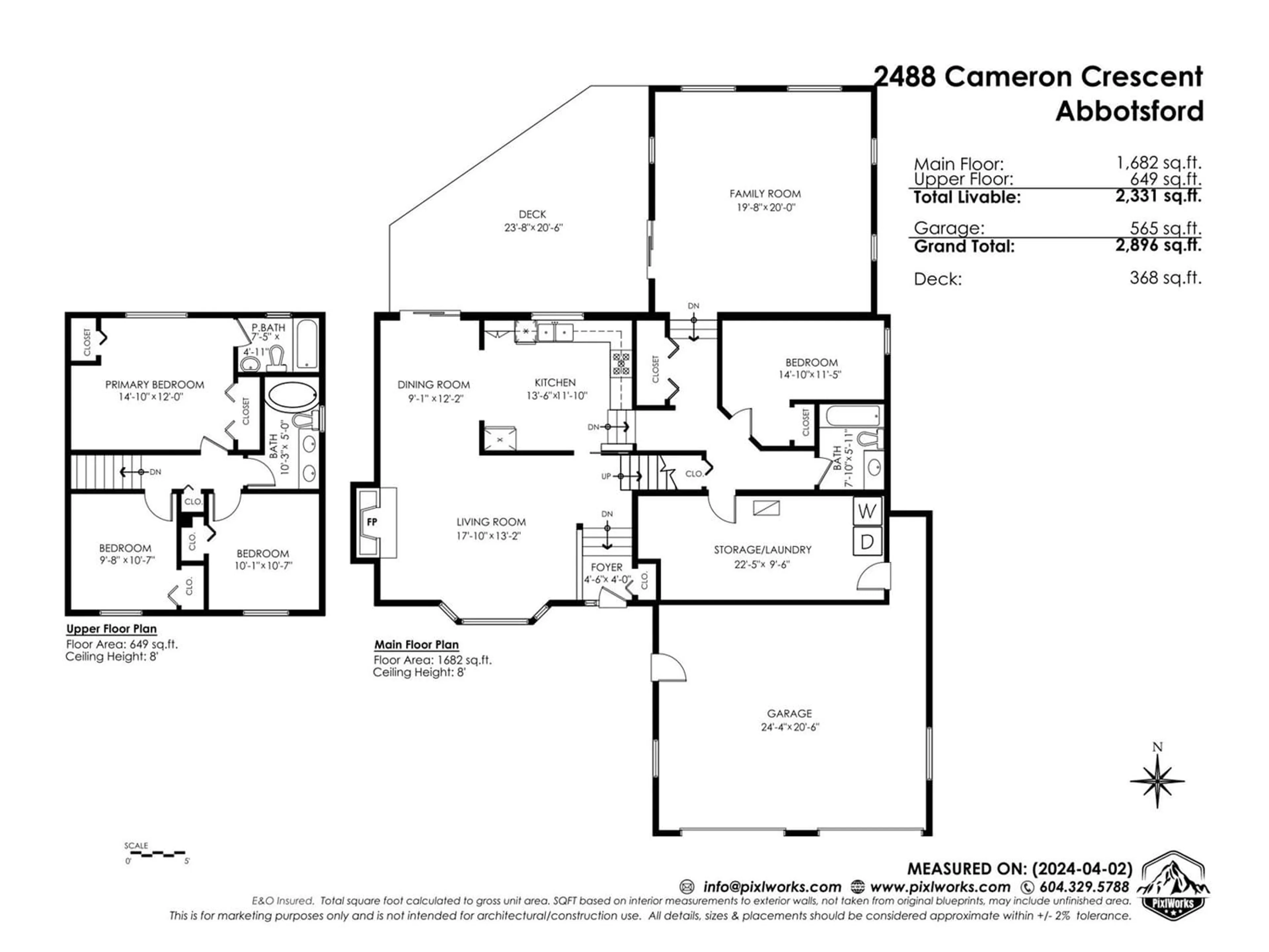 Floor plan for 2488 CAMERON CRESCENT, Abbotsford British Columbia V3G2A9