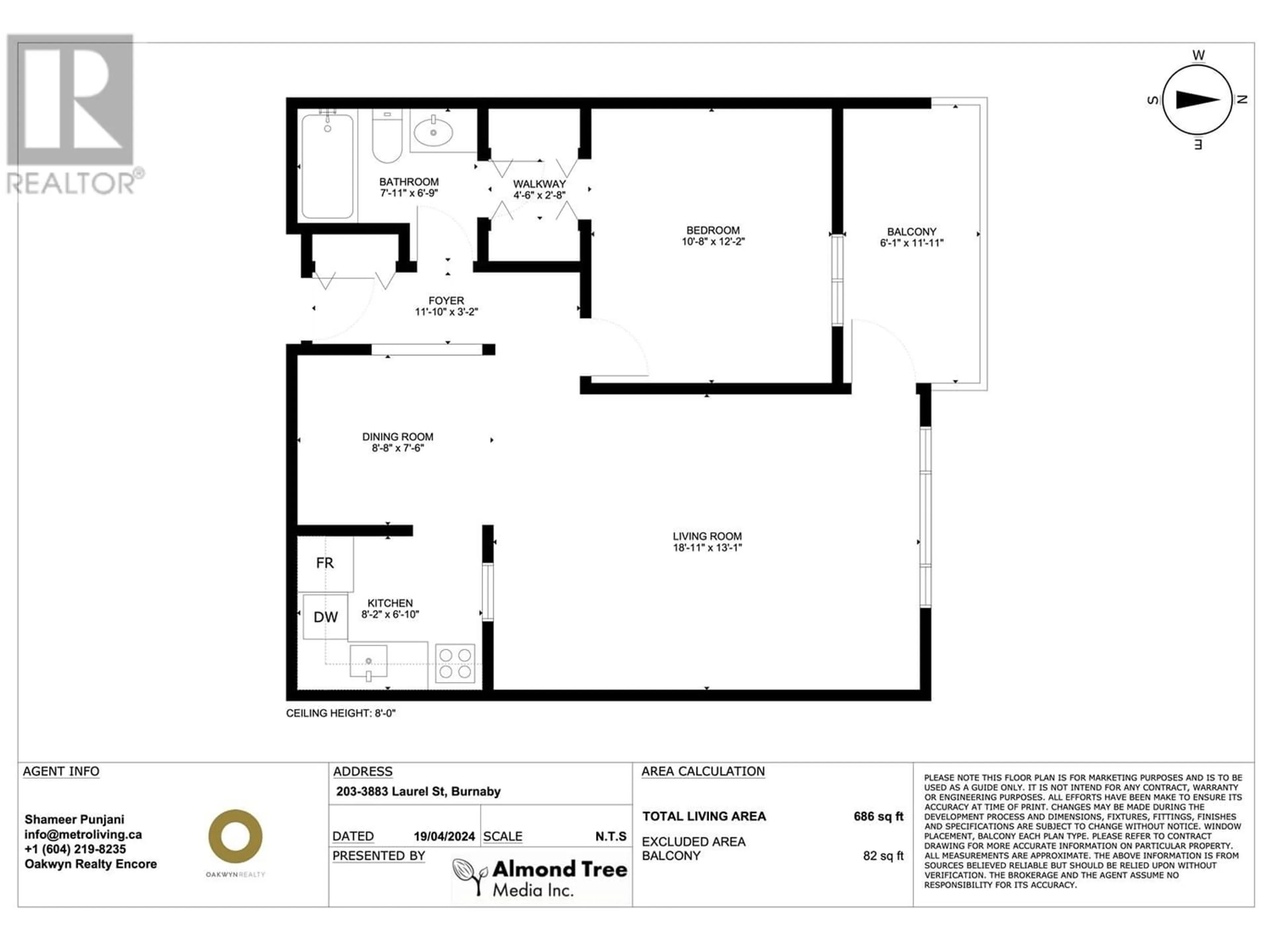 Floor plan for 203 3883 LAUREL STREET, Burnaby British Columbia V5G4M8