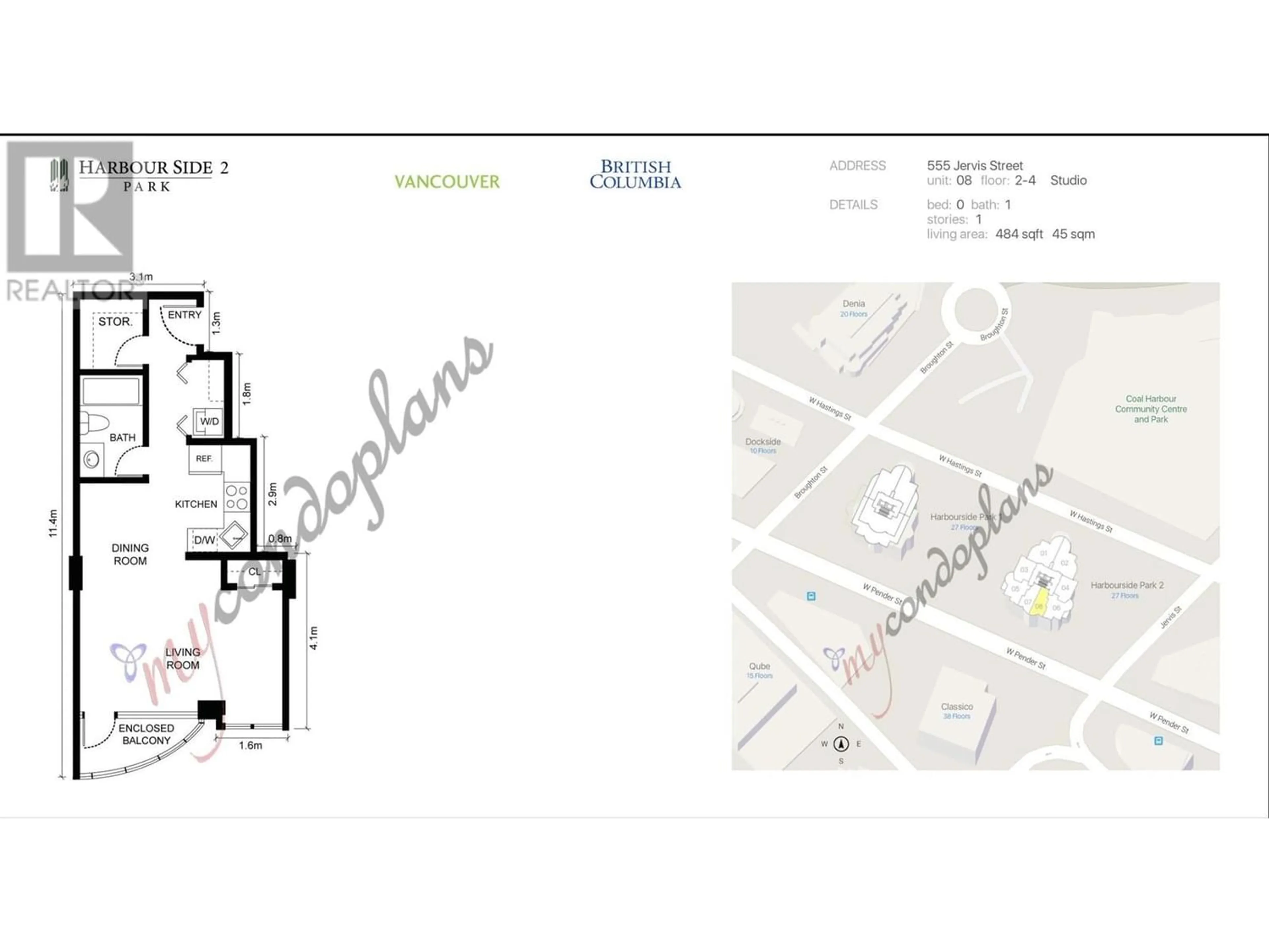 Floor plan for 208 555 JERVIS STREET, Vancouver British Columbia V6E4N1