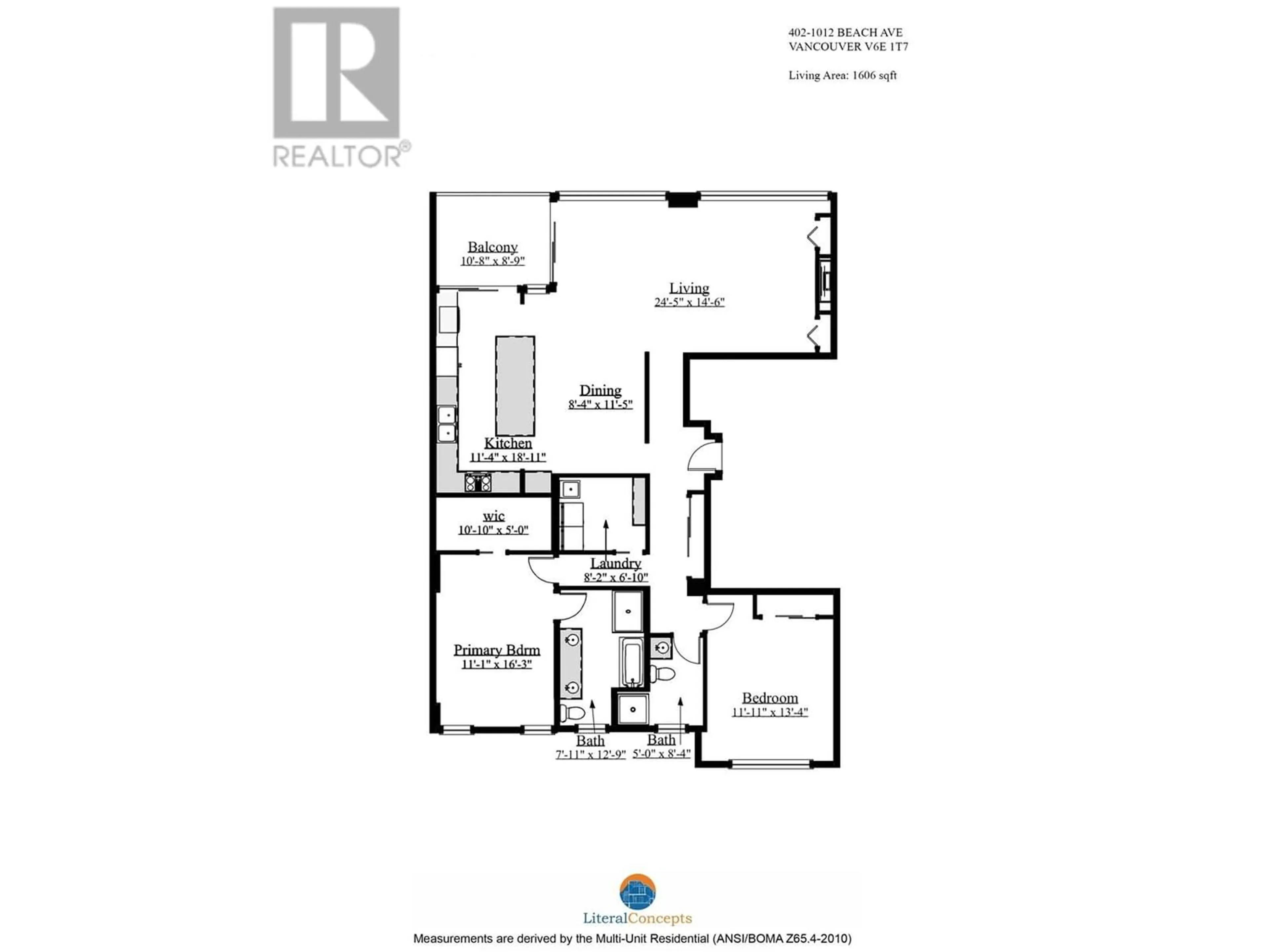 Floor plan for 402 1012 BEACH AVENUE, Vancouver British Columbia V6E1T7