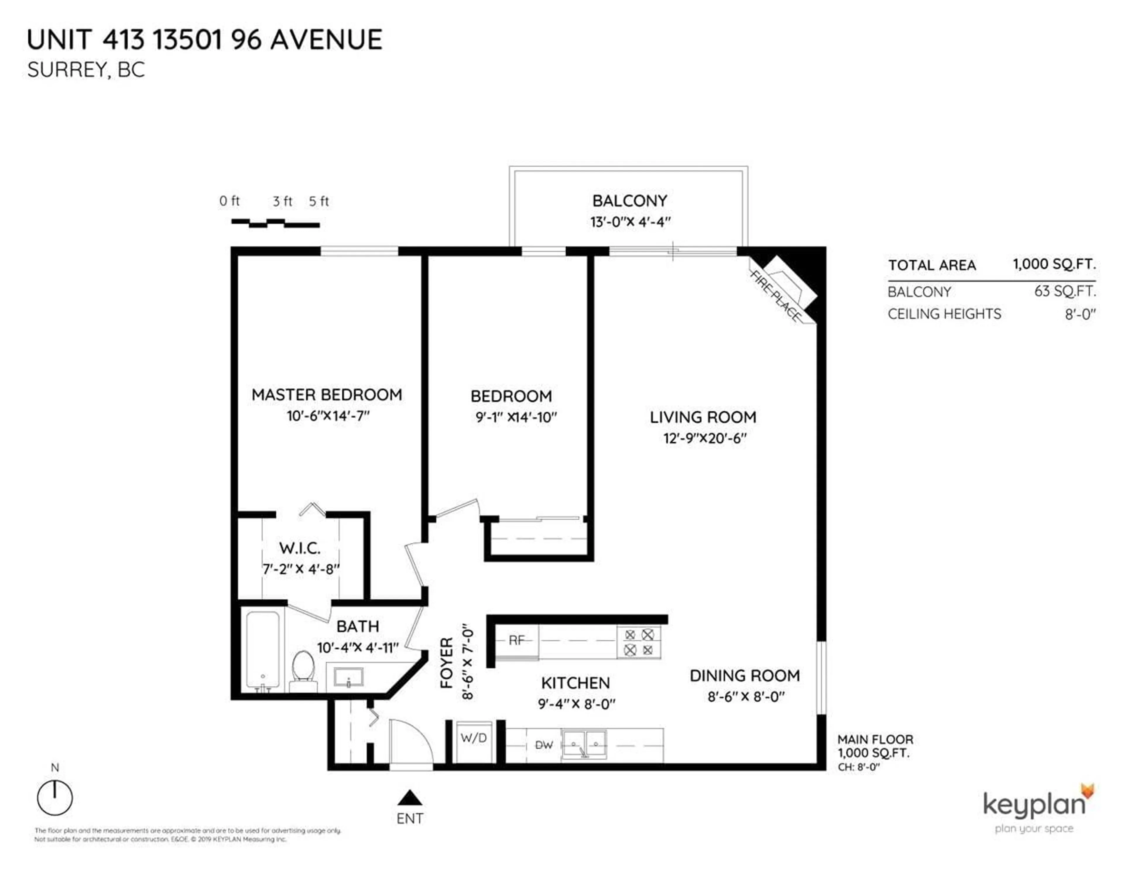 Floor plan for 413 13501 96 AVENUE, Surrey British Columbia V3V7L9