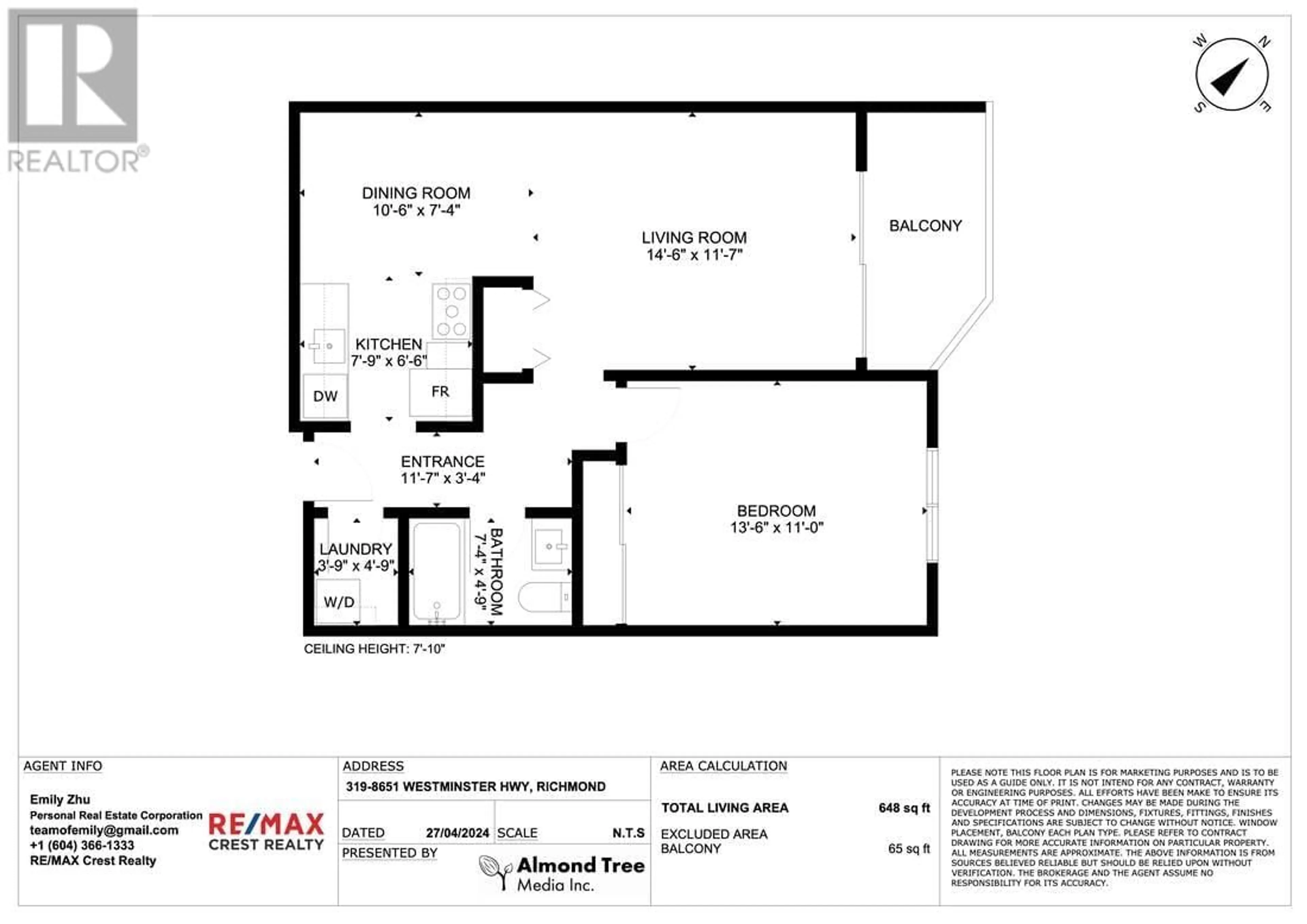 Floor plan for 319 8651 WESTMINSTER HIGHWAY, Richmond British Columbia V6X3E3