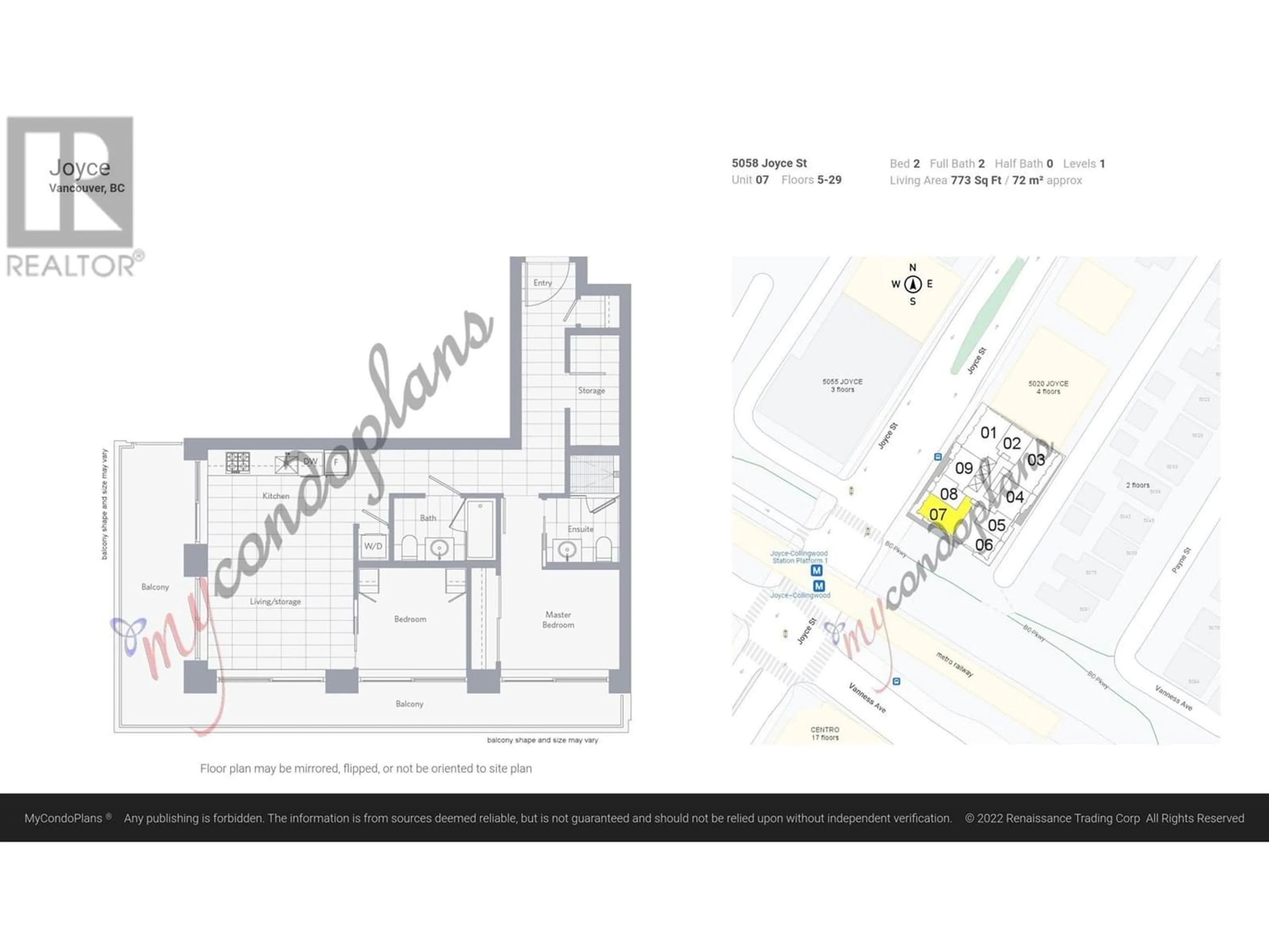 Floor plan for 607 5058 JOYCE STREET, Vancouver British Columbia V5R0J9