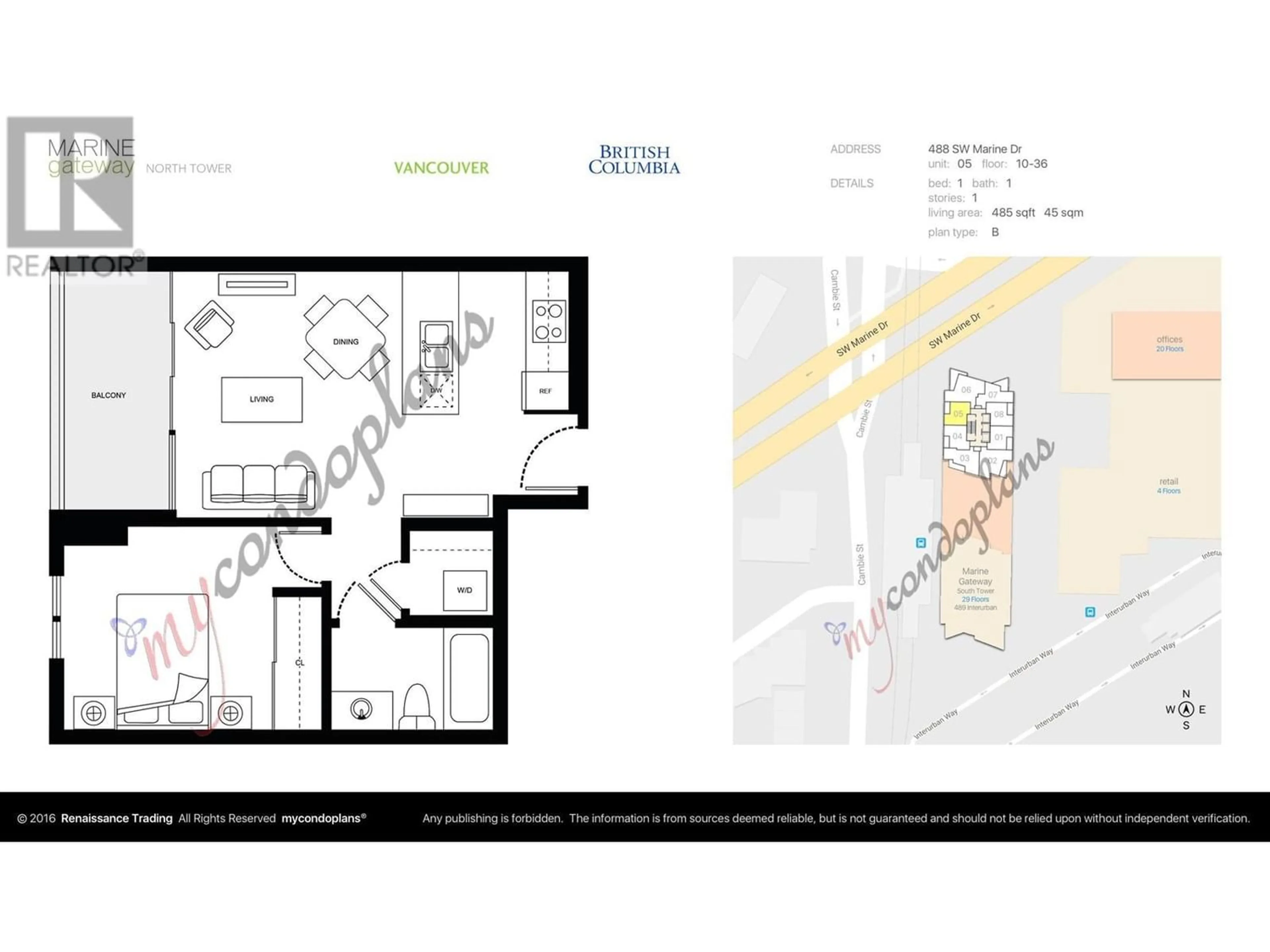 Floor plan for 1905 488 SW MARINE DRIVE, Vancouver British Columbia V5X0C6