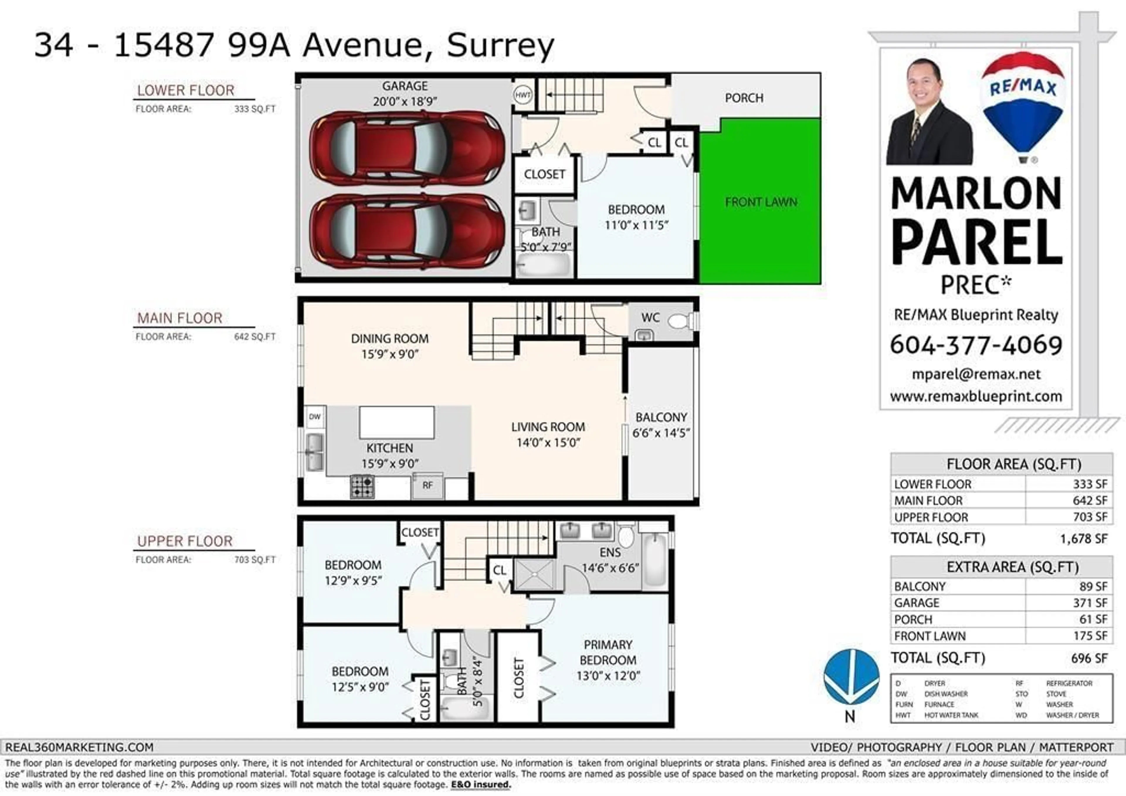 Floor plan for 34 15487 99A AVENUE, Surrey British Columbia V3R0G9