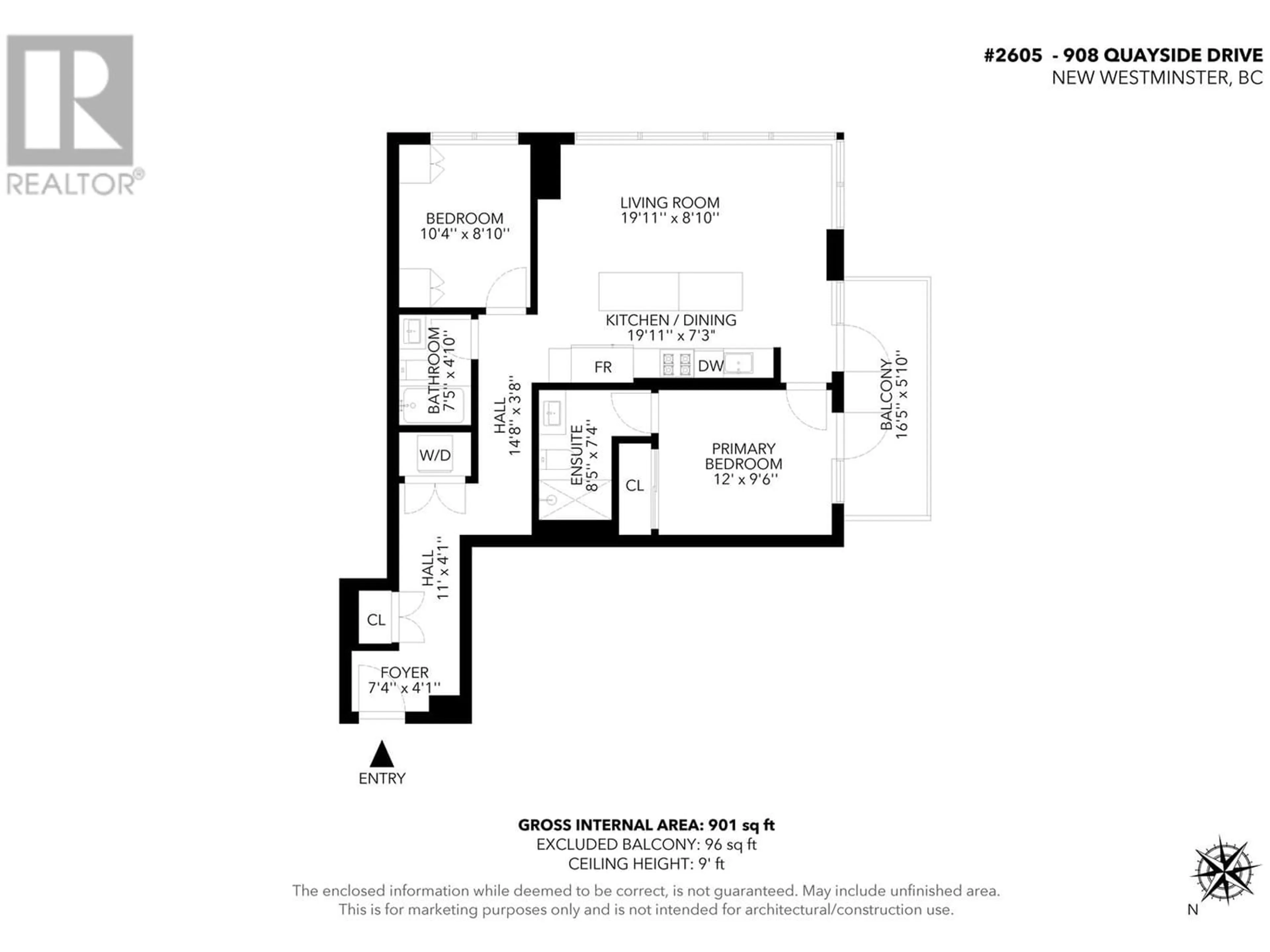 Floor plan for 2605 908 QUAYSIDE DRIVE, New Westminster British Columbia V3M0L4