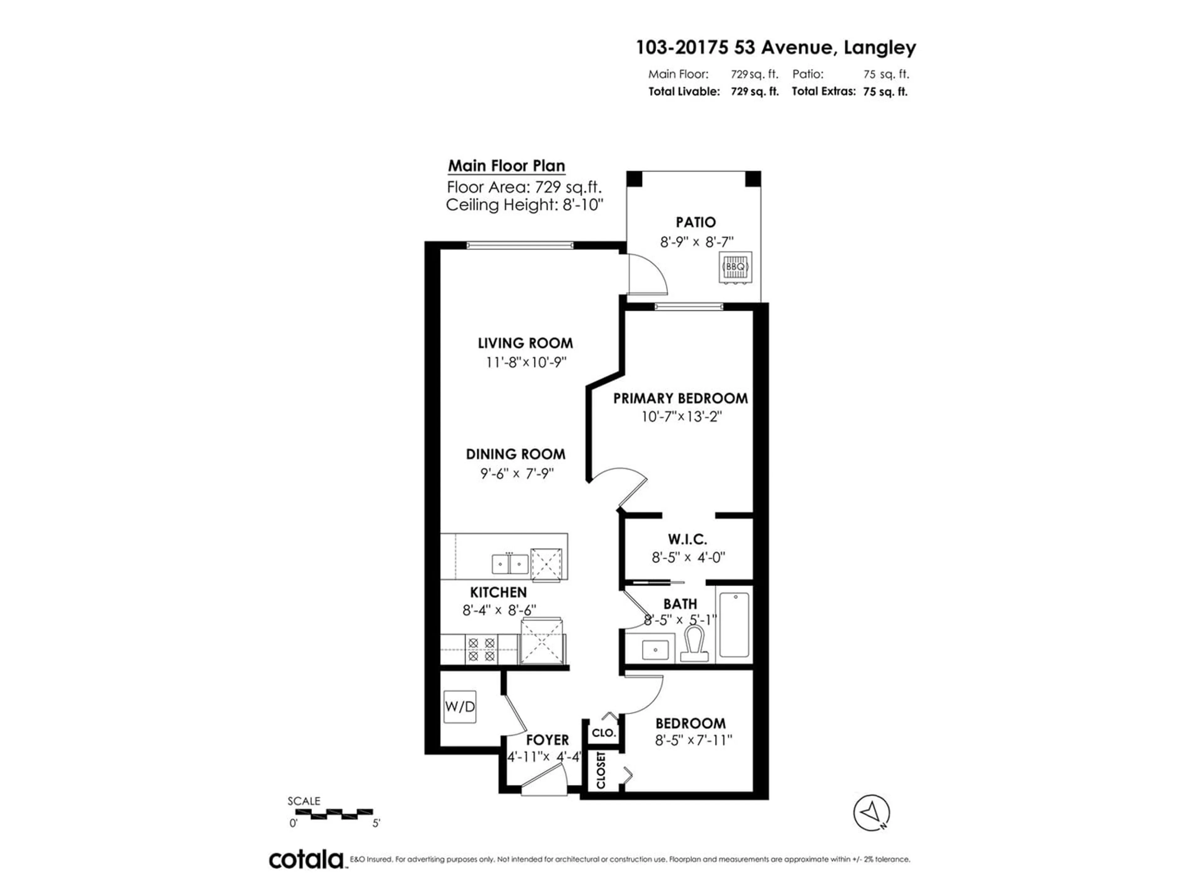 Floor plan for 103 20175 53 AVENUE, Langley British Columbia V3A0J8