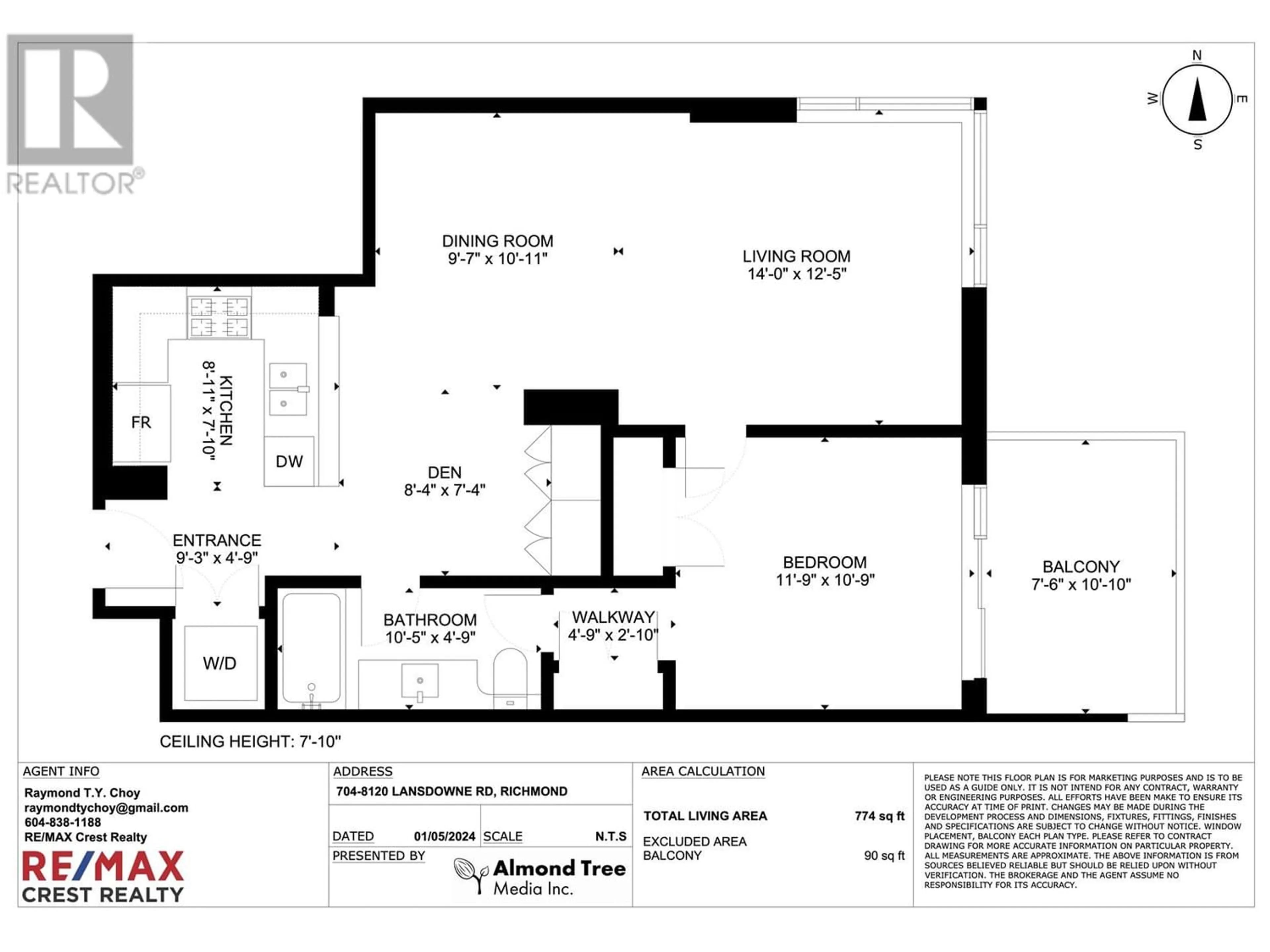 Floor plan for 704 8120 LANSDOWNE ROAD, Richmond British Columbia V6X0A1