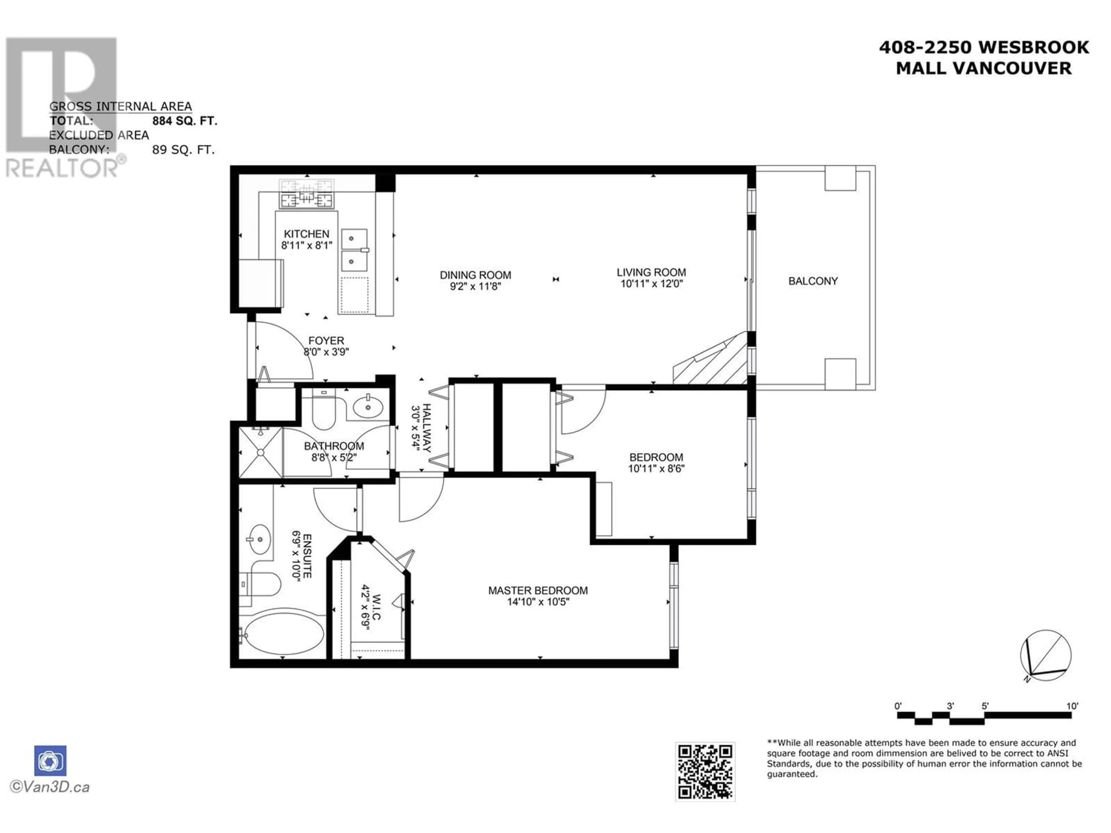 Floor plan for 408 2250 WESBROOK MALL, Vancouver British Columbia V6T0A6